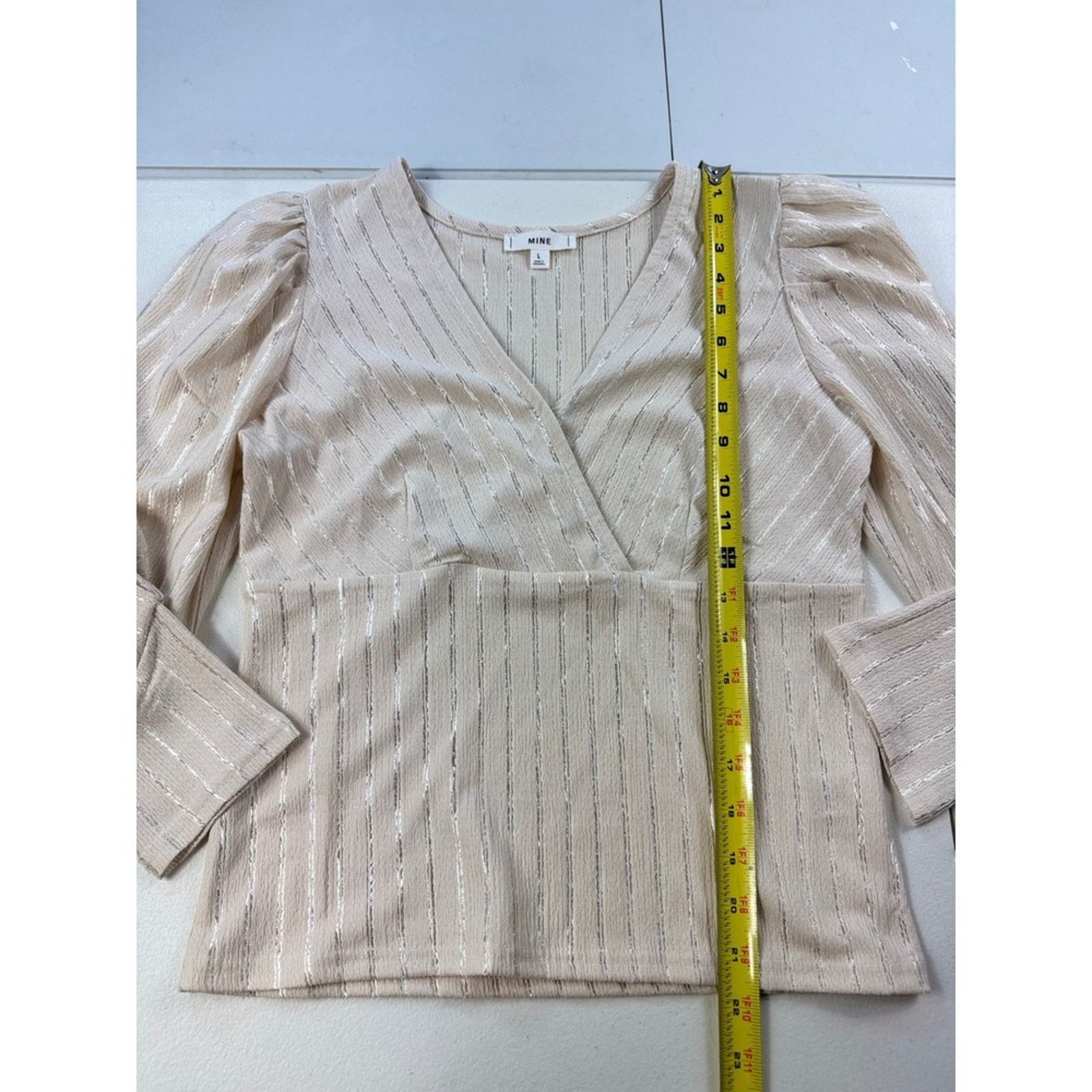 Other MINE Women's Size L Blouse Top‎ V-Neck Puff Sleeve Champag Size L / US 10 / IT 46 - 4 Thumbnail