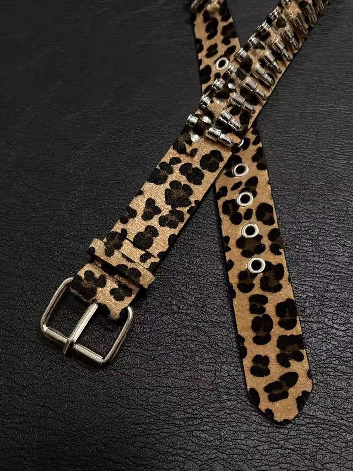 Japanese Brand Bullet Leopard Punk Pu leather belt Size ONE SIZE - 3 Thumbnail