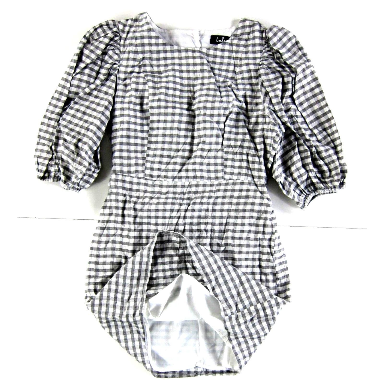 Lulus Lulu's Black White Plaid Short Puff Sleeve Sheath Dress Women Medium Size 32" / US 10 / IT 46 - 4 Thumbnail