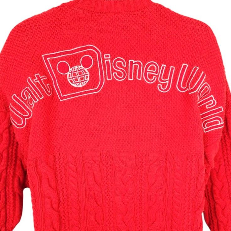 Disney Walt Disney World Cable Knit Sweater Mens XS Red Spirit Jersey Jumper Size US XS / EU 42 / 0 - 2 Thumbnail