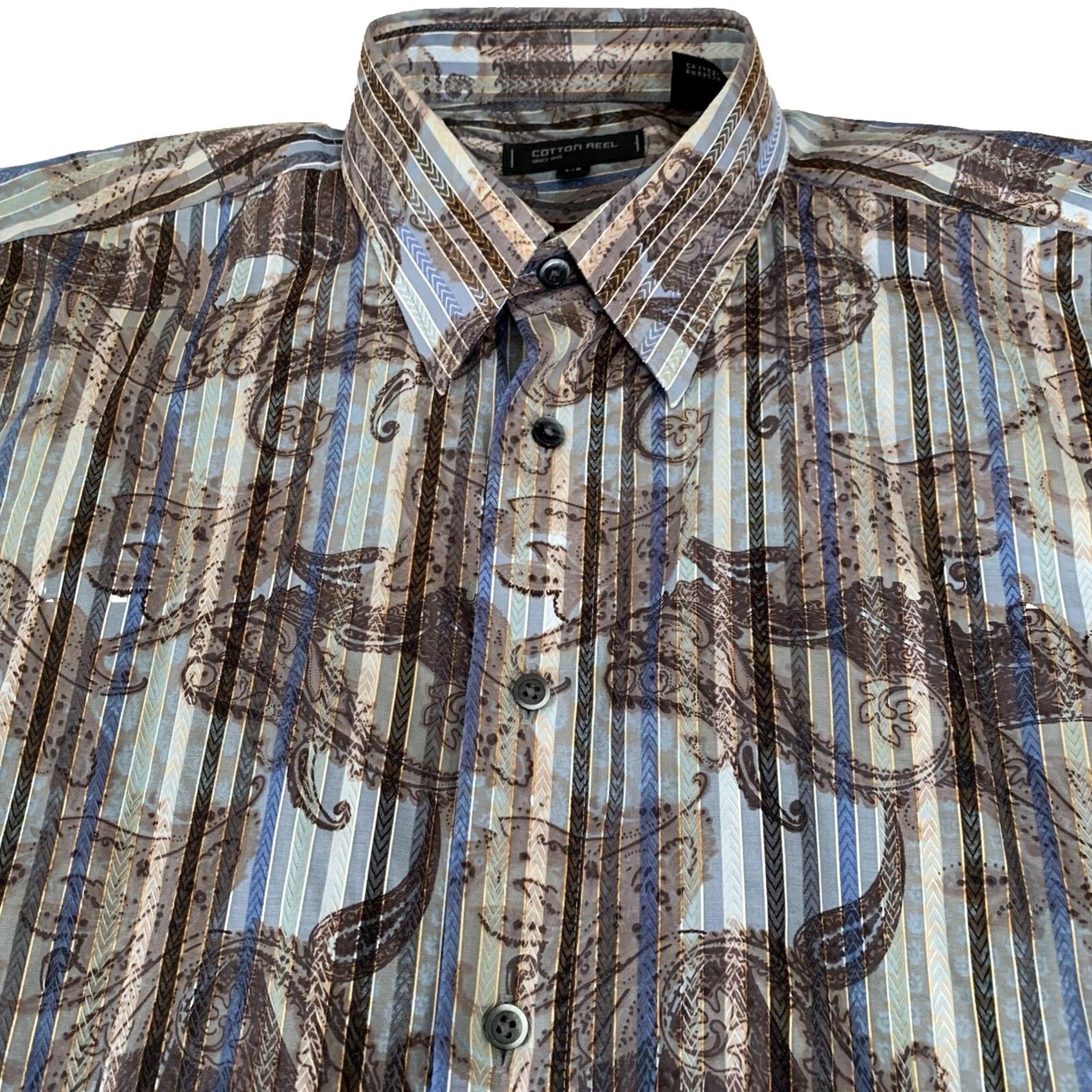 Vintage Cotton Reel Shirt Mens Large Cotton Blend Paisley Multi Stripe Button Up Casual Size US L / EU 52-54 / 3 - 3 Thumbnail