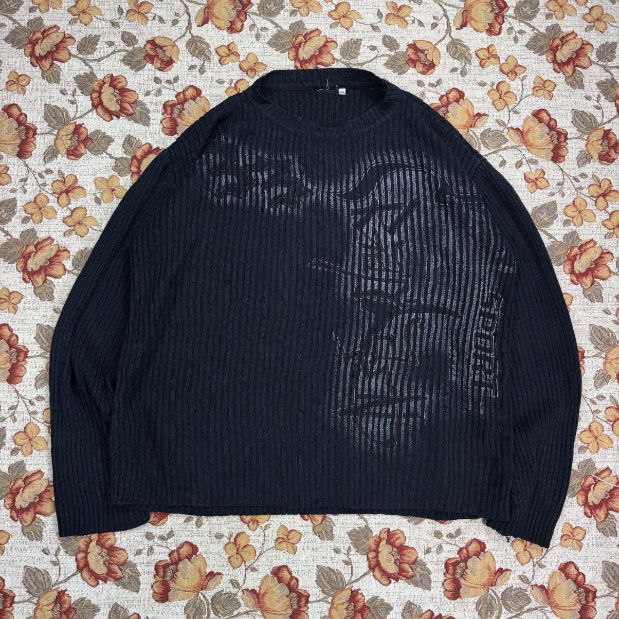 Japanese Brand Crazy Y2K Tribal Knit Dragon Sweater Graffiti Size US XL / EU 56 / 4 - 11 Thumbnail