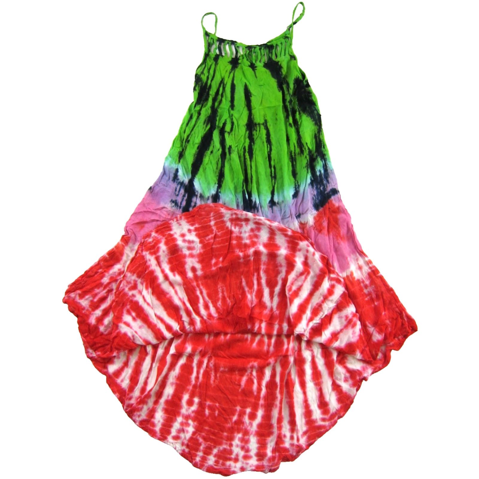 Vintage NWT Beach By Exist Rayon Seafoam Red Green Tie Dye Long Maxi Tank Dress One Size Size ONE SIZE - 5 Thumbnail