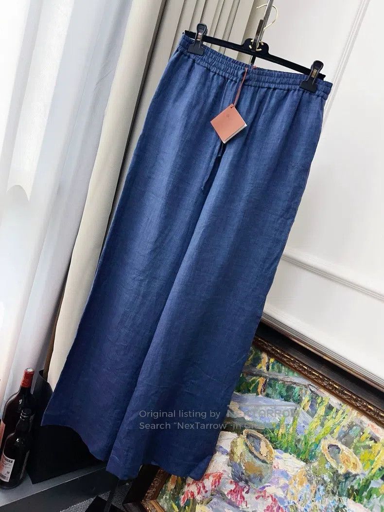 Loro Piana Loro Piana Denim Blue Linen Wide Leg Trousers Size 27" / US 4 / IT 40 - 1 Thumbnail
