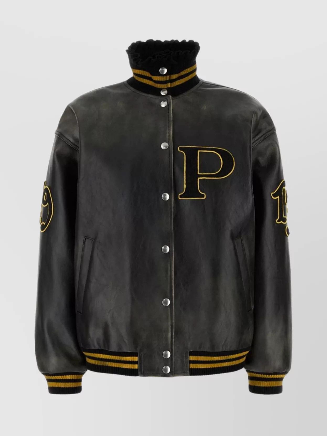 Prada Prada Leather Varsity Jacket | Grailed