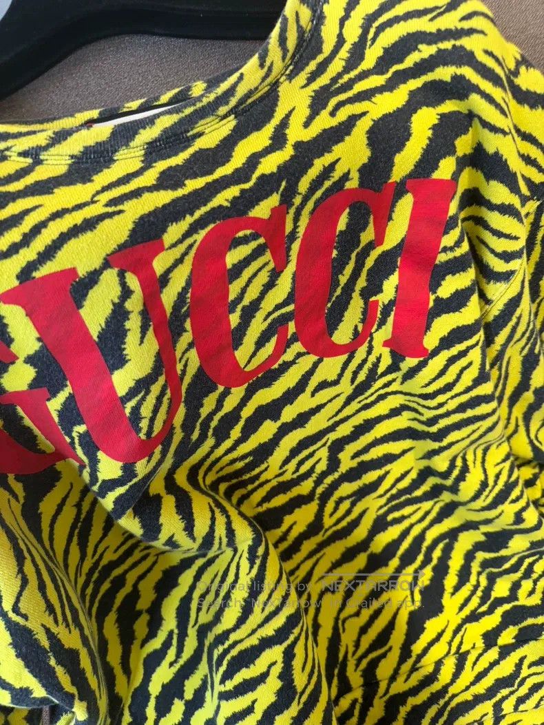 Gucci Gucci Yellow leopard red logo letter sweatshirt Size S / US 4 / IT 40 - 2 Thumbnail