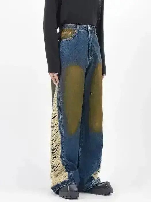 Japanese Brand Ripped Stacked Baggy Jeans Size US 30 / EU 46 - 3 Thumbnail