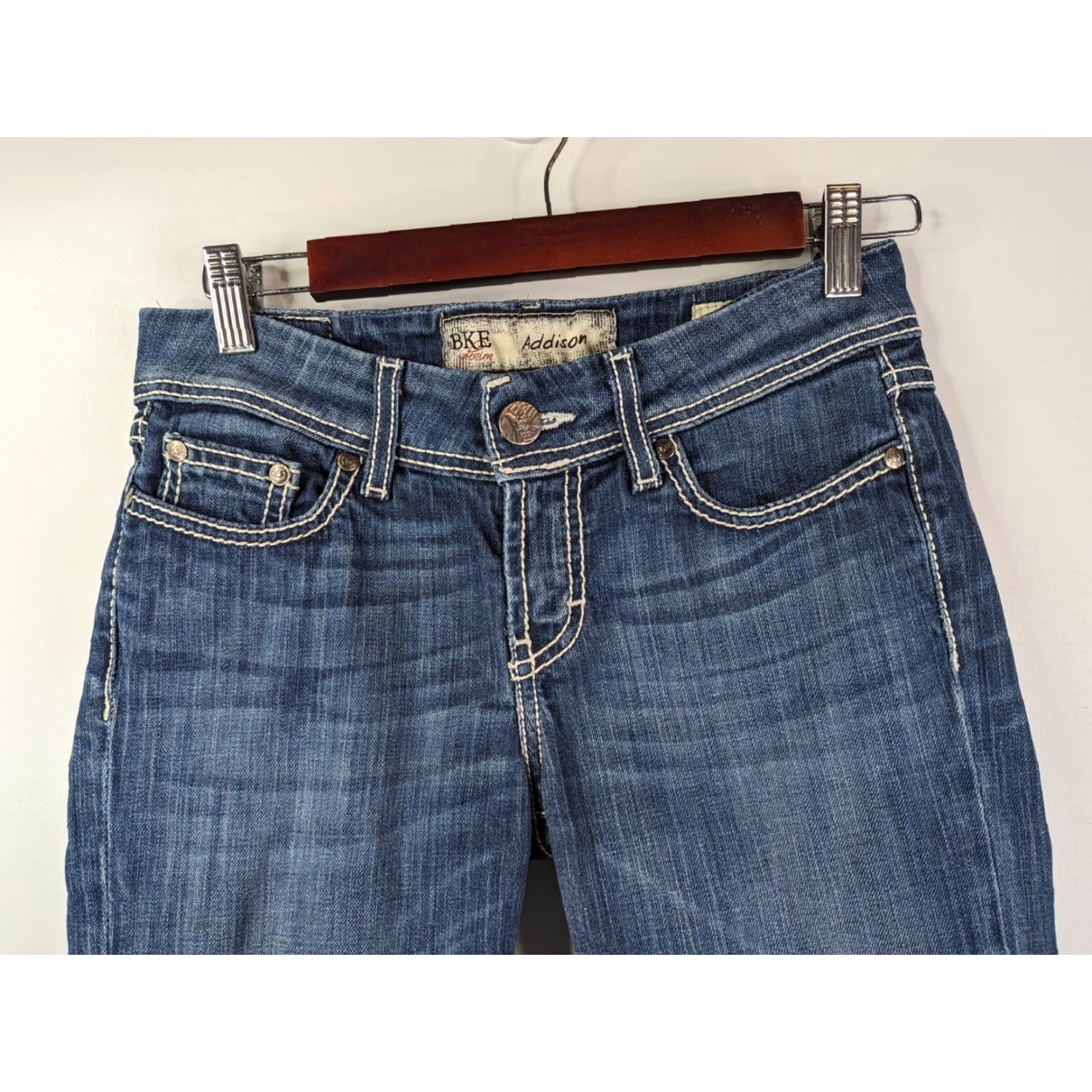 Vintage BKE Buckle Jeans Blue Addison Crop Raw Hem Low Rise Dark Wash Stretch Womens 26 Denim Regular 5-Pocket Size 26" / US 2 / IT 38 - 4 Thumbnail
