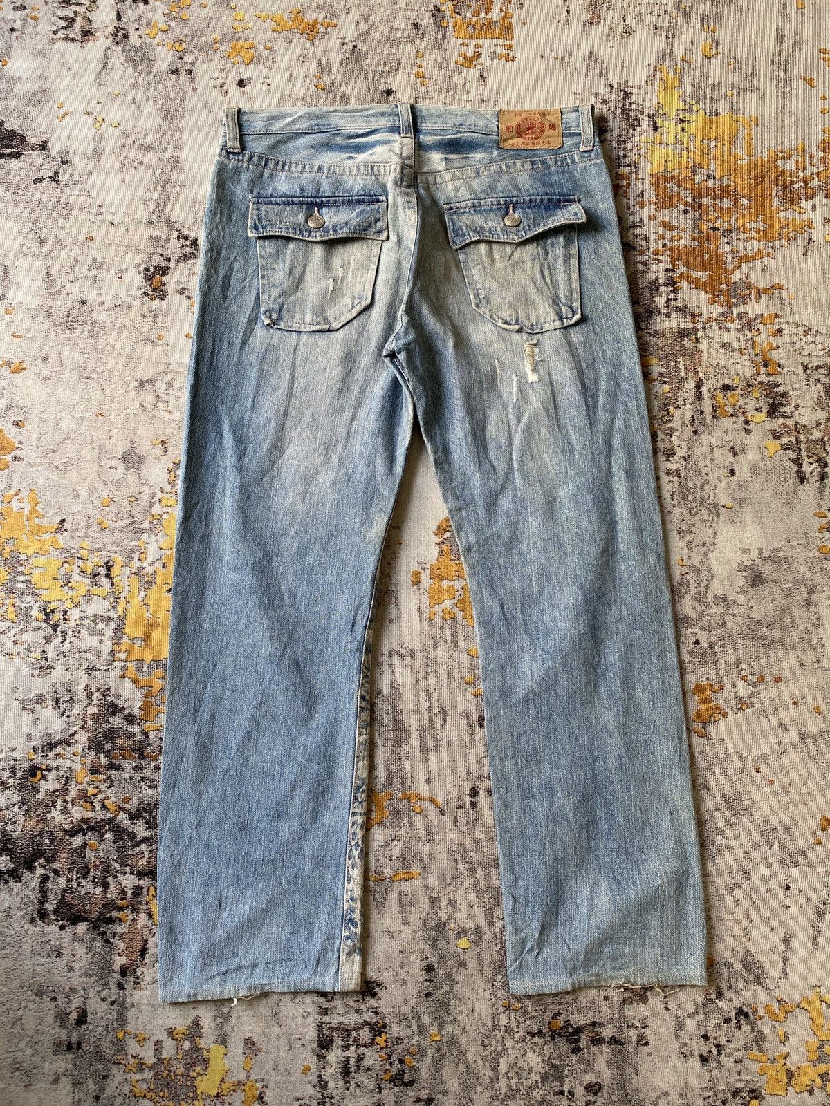 Japanese Brand Japanese Traditional Design Dragons Print Blue Faded Denim Size US 35 - 3 Thumbnail
