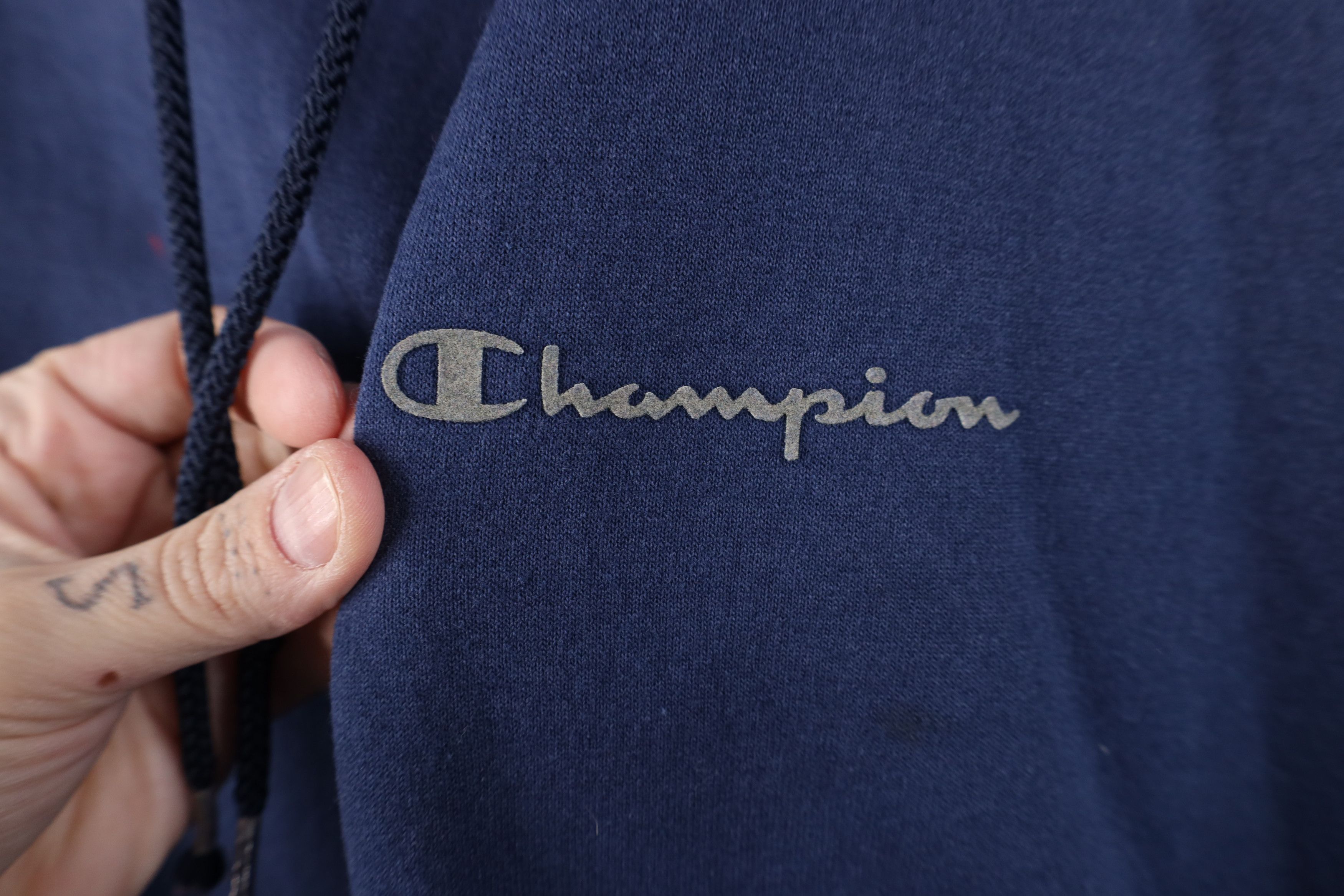 Champion Vintage 90s Champion Spell Out Hoodie Sweatshirt Navy Blue Size US XXL / EU 58 / 5 - 4 Thumbnail