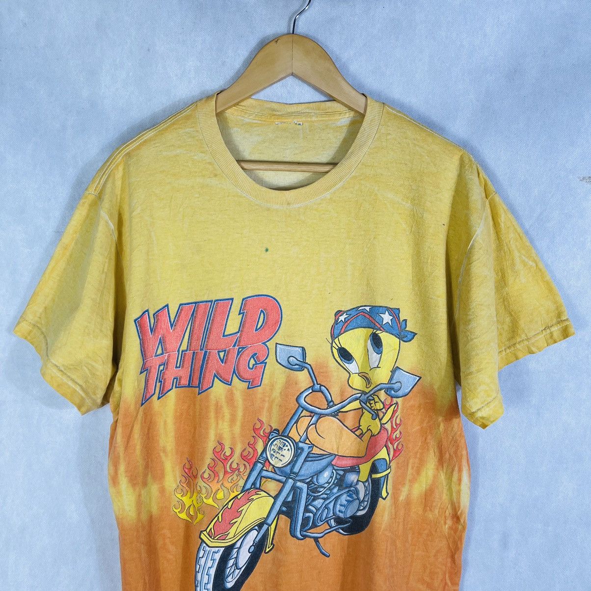 Disney × Rap Tees × Vintage Vintage Tweety Bird Wild Thing Flaming Chopper Bike Tee Size US L / EU 52-54 / 3 - 3 Thumbnail