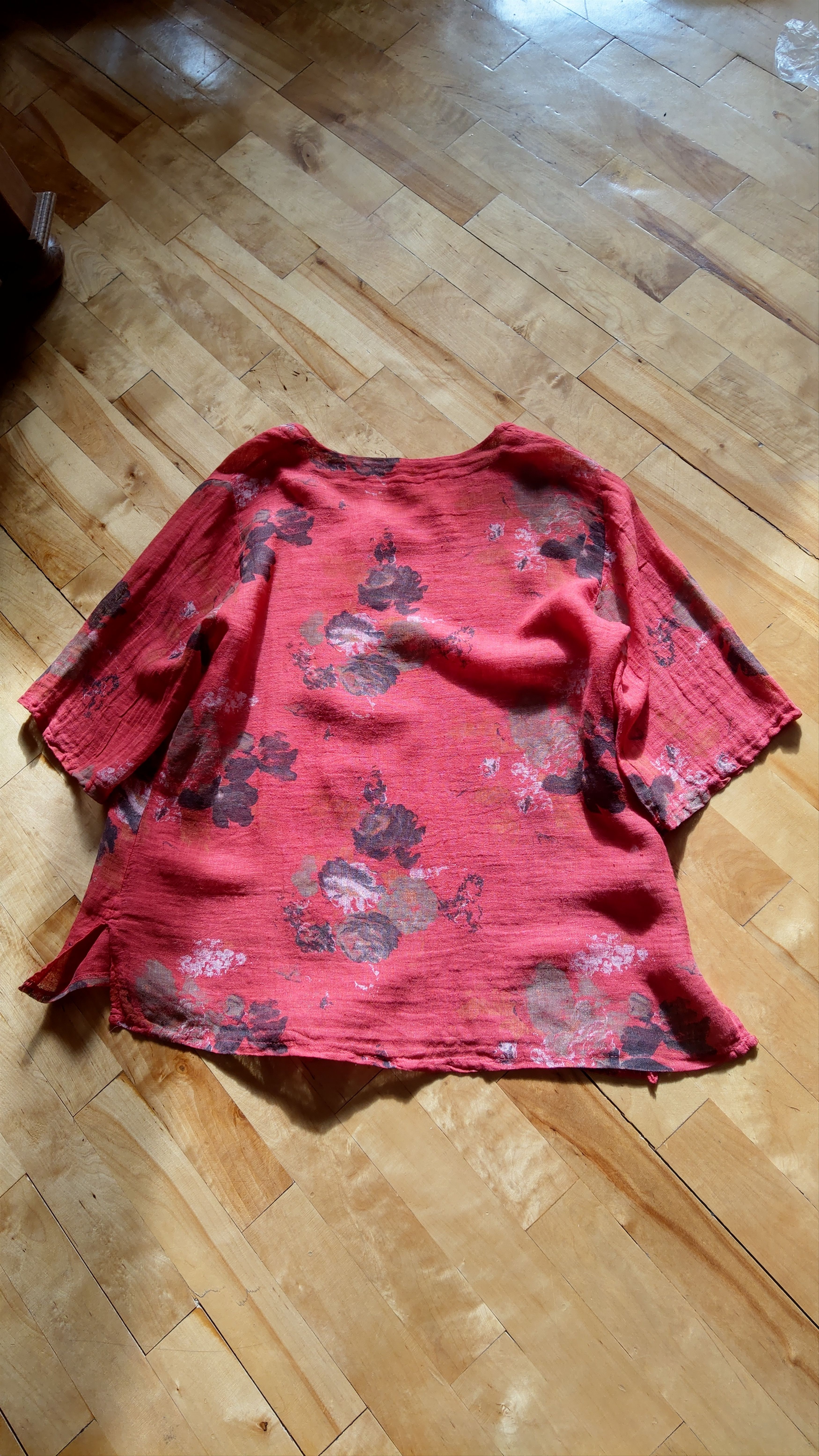 Japanese Brand × Vintage 100% Linen Shirt Rose Print Jacket Alt y2k opium goth Noir Size L / US 10 / IT 46 - 5 Thumbnail