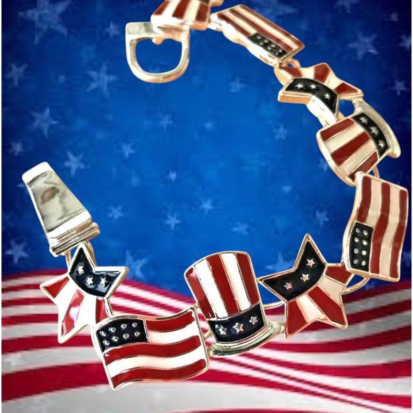 Handmade Patriotic Bracelet American Flag Uncle Sam Hat Stars Magneti Size ONE SIZE - 8 Thumbnail