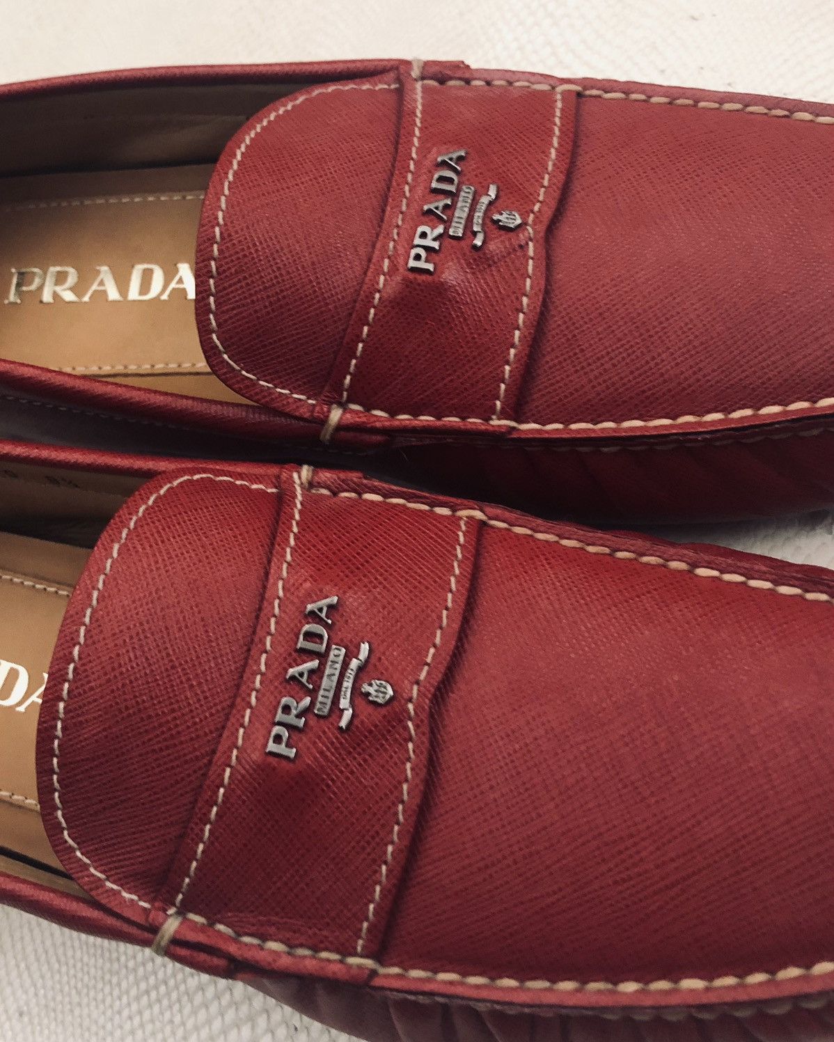 image of Prada Fire Saffiano Leather Prada Vamp Slip On 8.5 Uk New Shoes, Men's (Size 9.5)