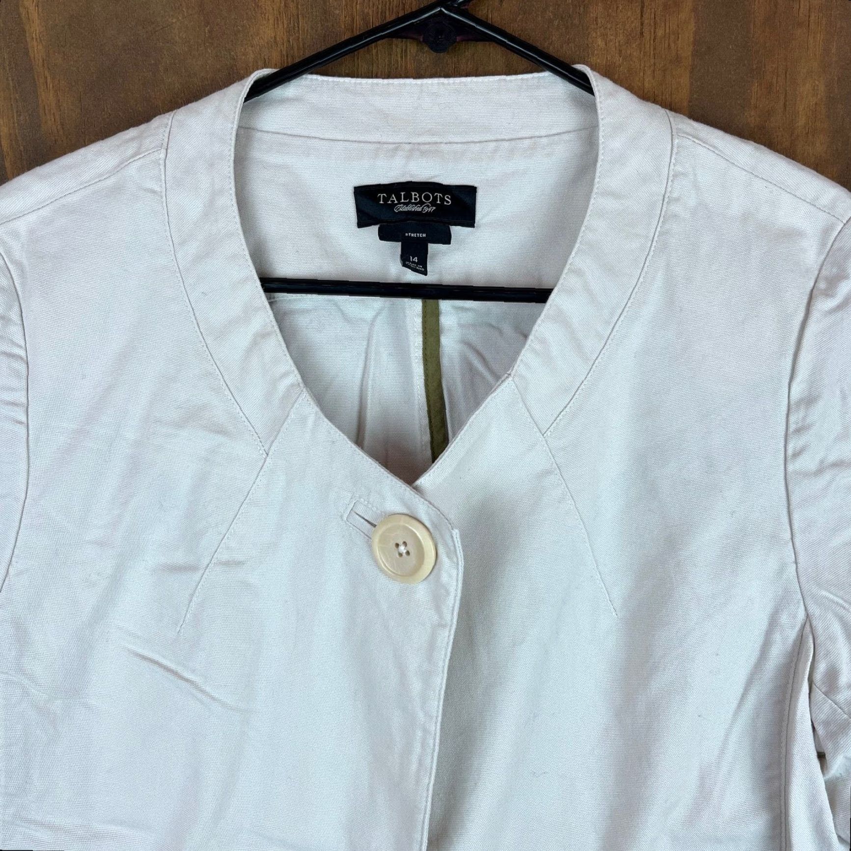 Talbots Talbots Womens Blazer Ivory 3/4 Sleeve Open Front Button 14 Jacket Coat Winter Spring Fall Summer Casual Workwear Compact" Size XL / US 12-14 / IT 48-50 - 2 Thumbnail