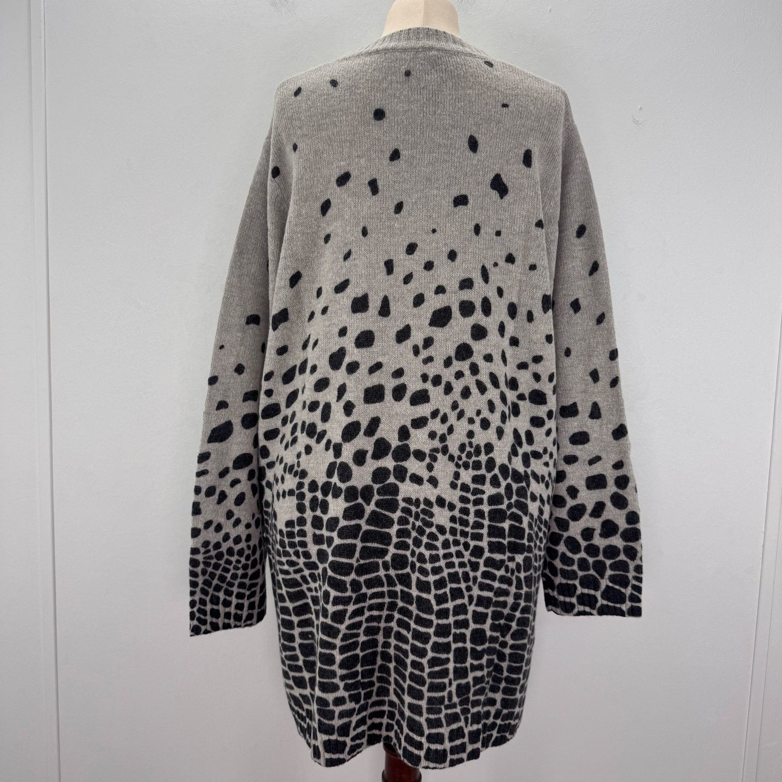 Marina Rinaldi Marina Rinaldi Grey Leopard Wool Blend Cardigan Sweater XL Size 3XL / US 20-22 - 4 Thumbnail