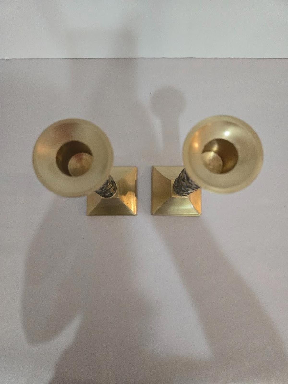 NASCAR Set of 2 Mosaic Glass Amber Candlestick Holders Gold Vintage Size ONE SIZE - 3 Thumbnail