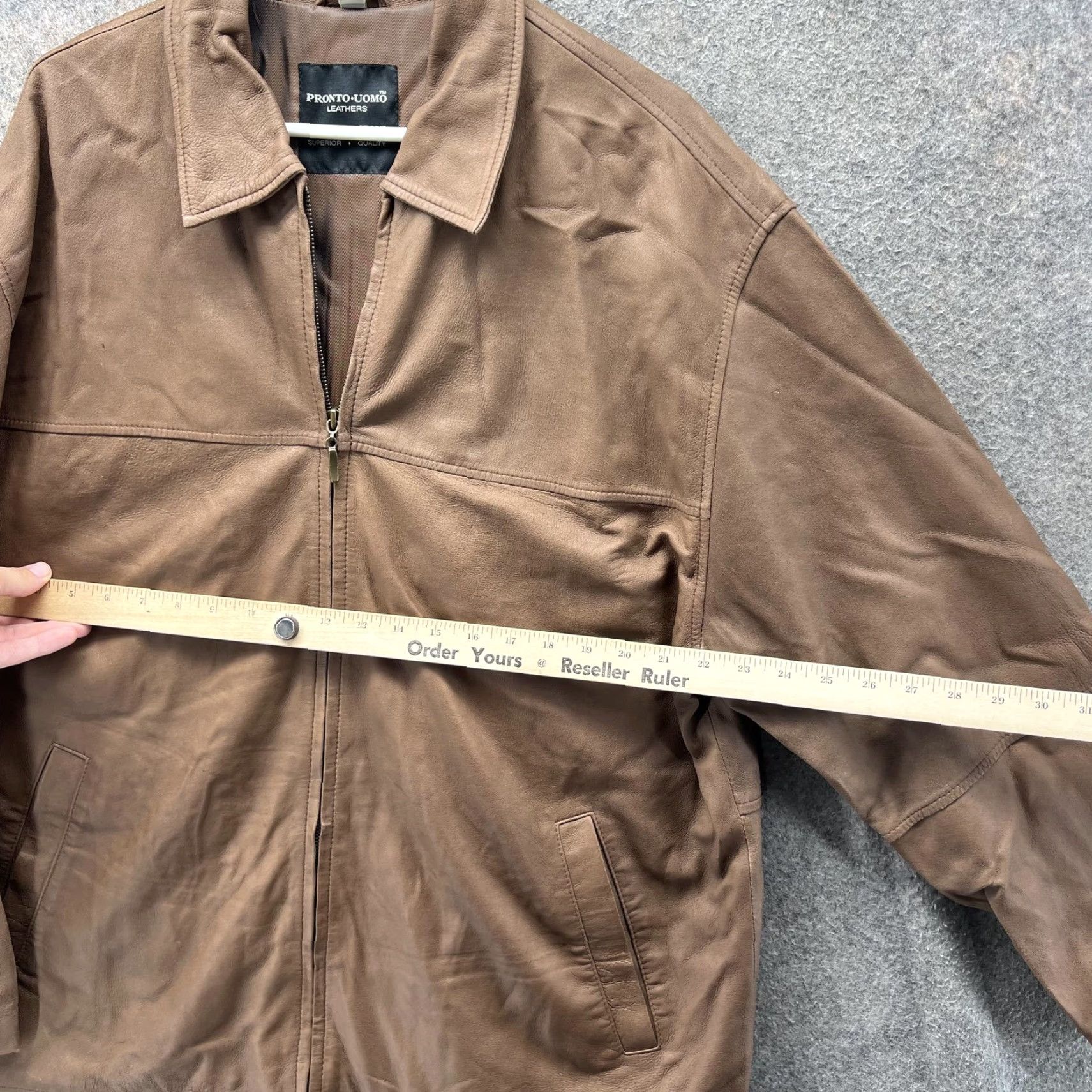 Pronto Uomo Pronto Uomo Leather Jacket Mens Large Brown Zip Front Genuine Coat Outerwear Size US L / EU 52-54 / 3 - 6 Thumbnail