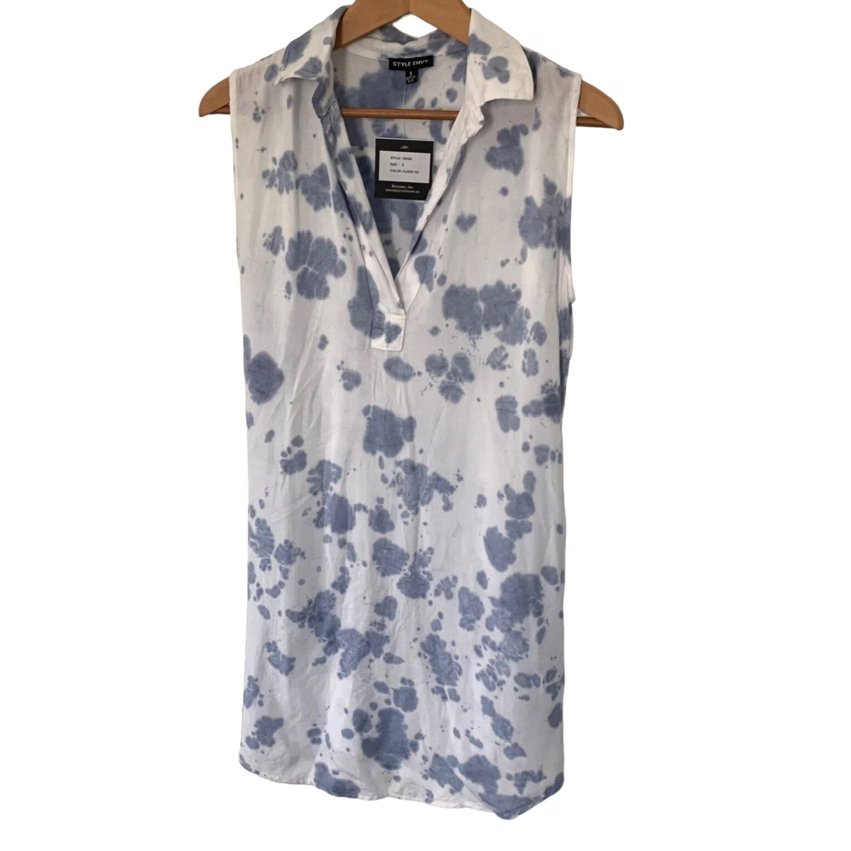 Vintage STYLE ENVY Womens Sz Small Blue Tie Dye Jersey Dress Boho Shirt Collar NEW Size S / US 4 / IT 40 - 3 Thumbnail
