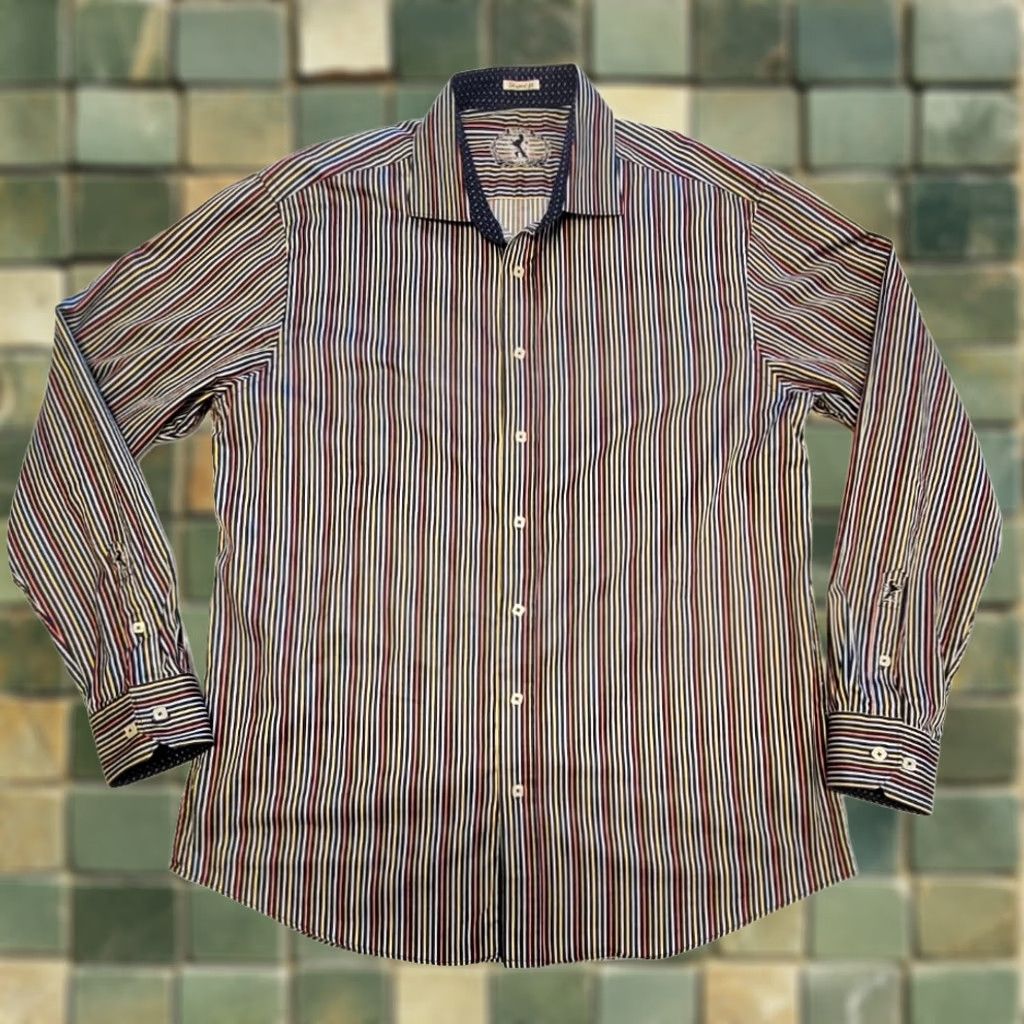 BUGATCHI BUGATCHI Multicolored Striped 100% Cotton Sport Shirt XL Men Dress Shirt Long Sleeve Button-Down Collar Womens? No Size US XL / EU 56 / 4 - 1 Thumbnail