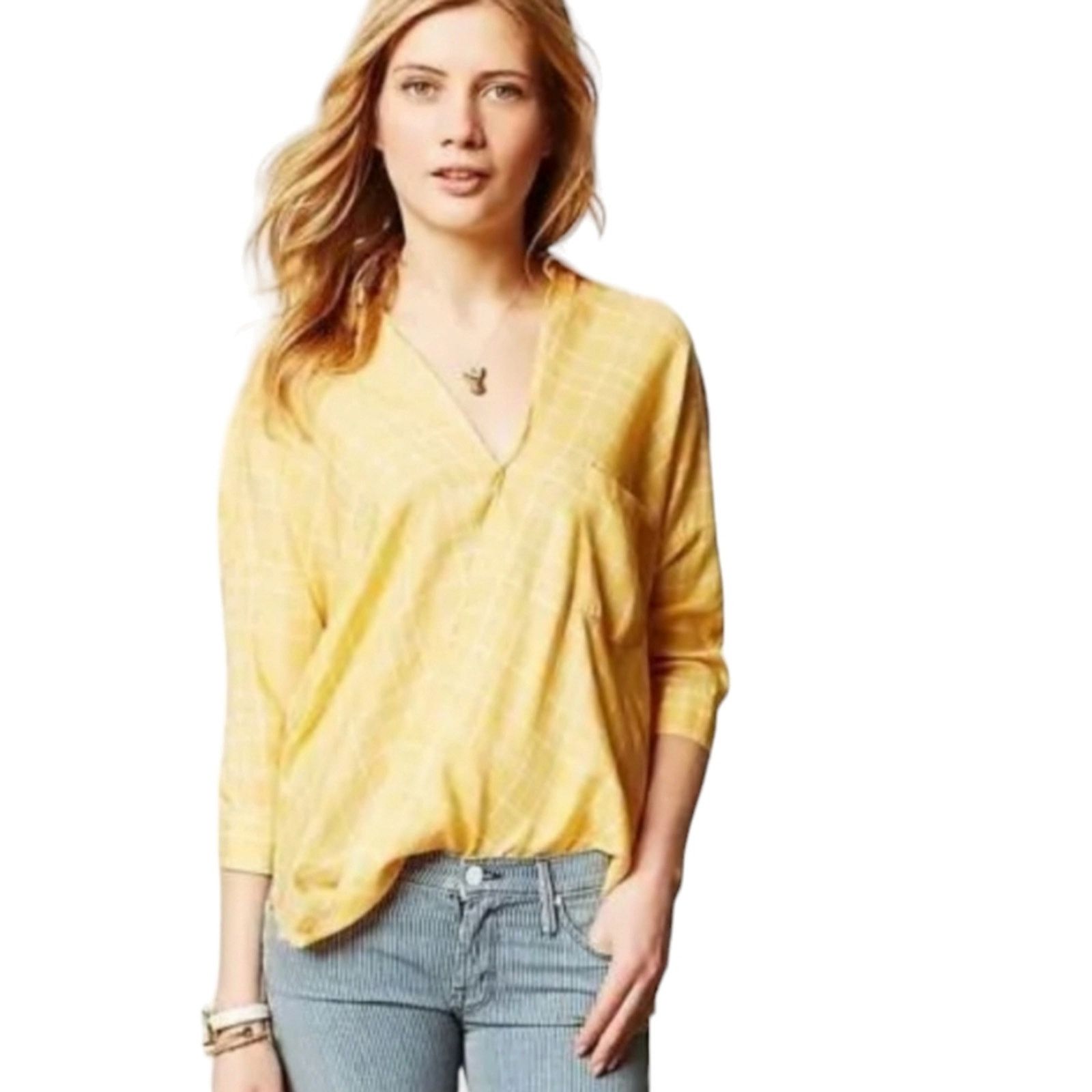 Anthropologie Holding Horses from Anthropologie Yellow Plaid tuck top 2 Size S / US 4 / IT 40 - 4 Thumbnail