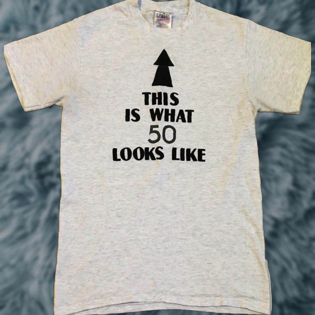 Vintage VINTAGE 90s This Is What 50 Looks Like Faded Shirt S Funny Saying Gray Short Sleeve T-Shirt Mens Graphic Tee Size US S / EU 44-46 / 1 - 1 Thumbnail