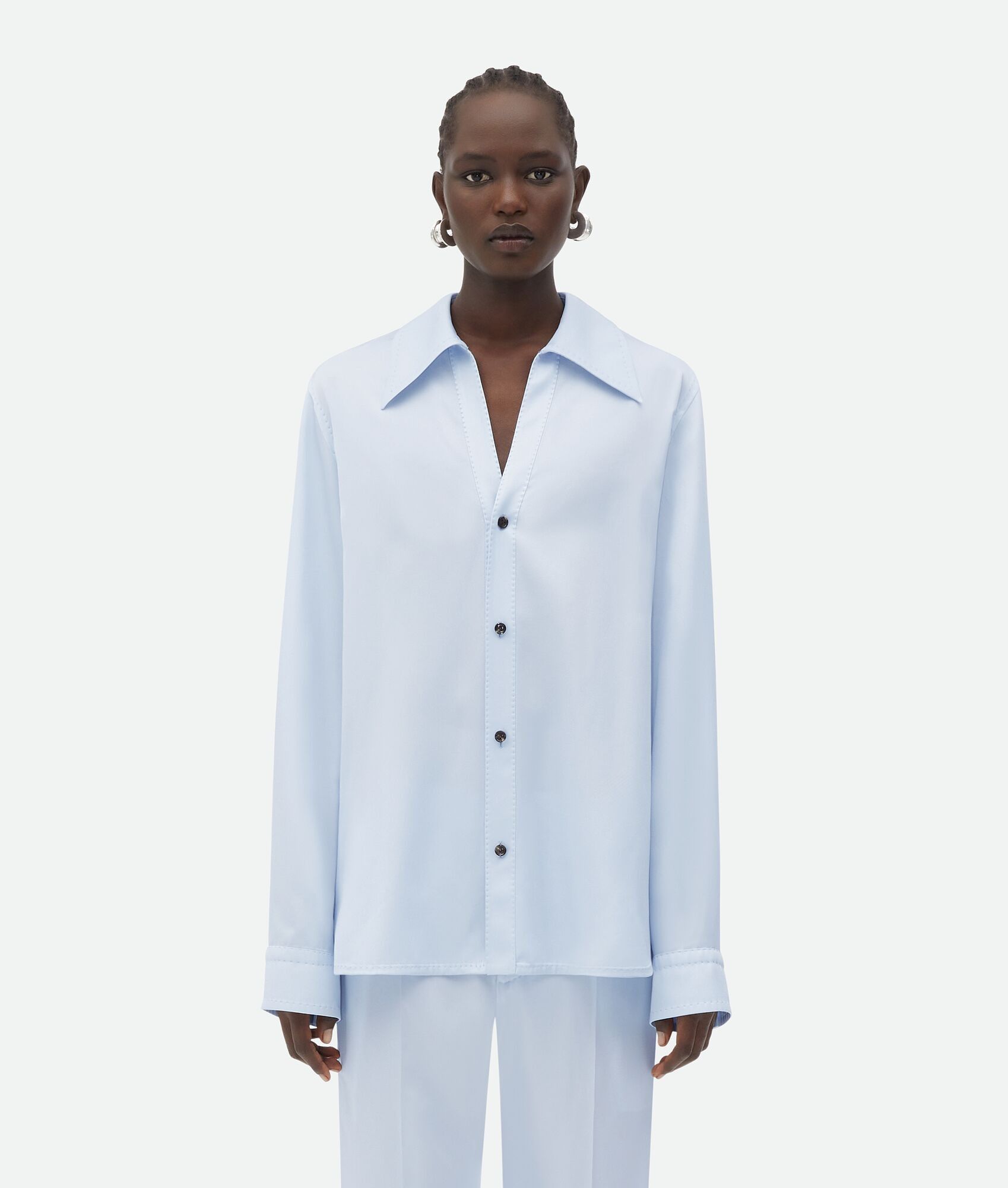 Bottega Veneta o1n1vont0425 Viscose Twill Shirt in Morning Mist Size S / US 4 / IT 40 - 1 Thumbnail