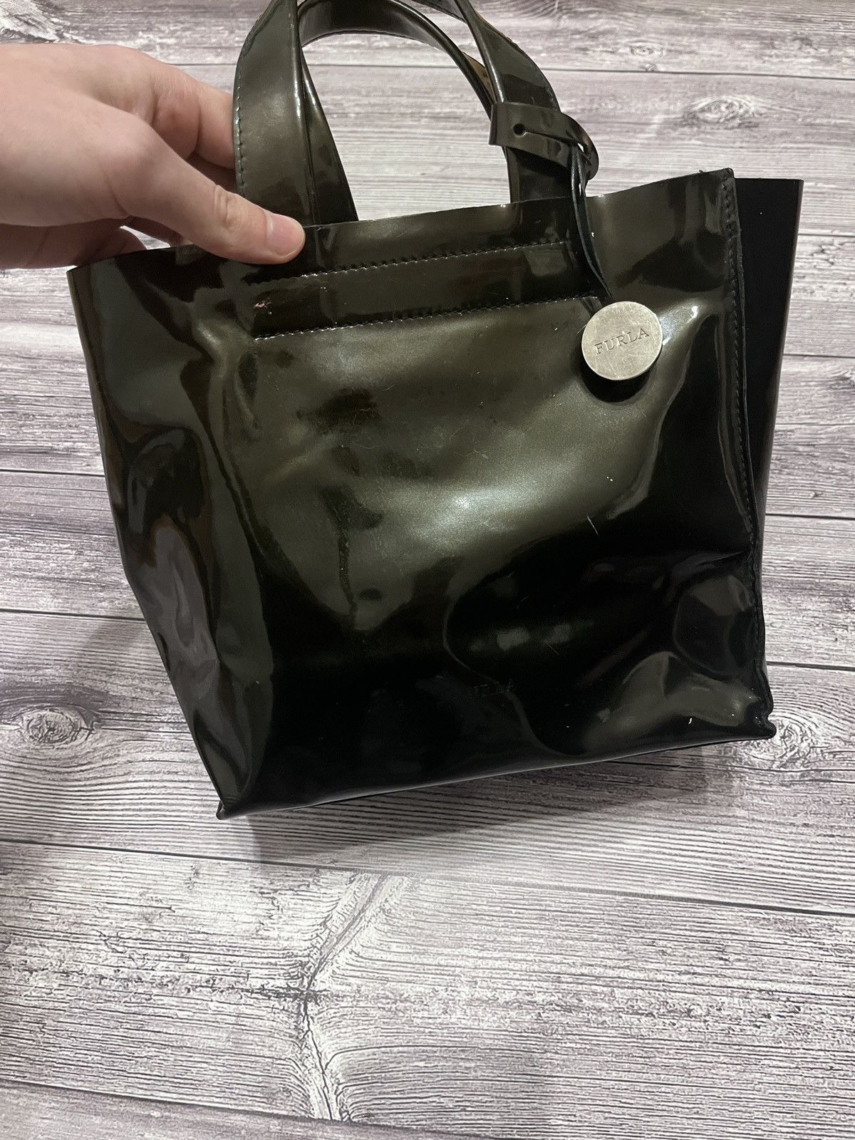 Furla Furla Dark Green Glossy Patent Mini Tote Bag Size ONE SIZE - 1 Thumbnail