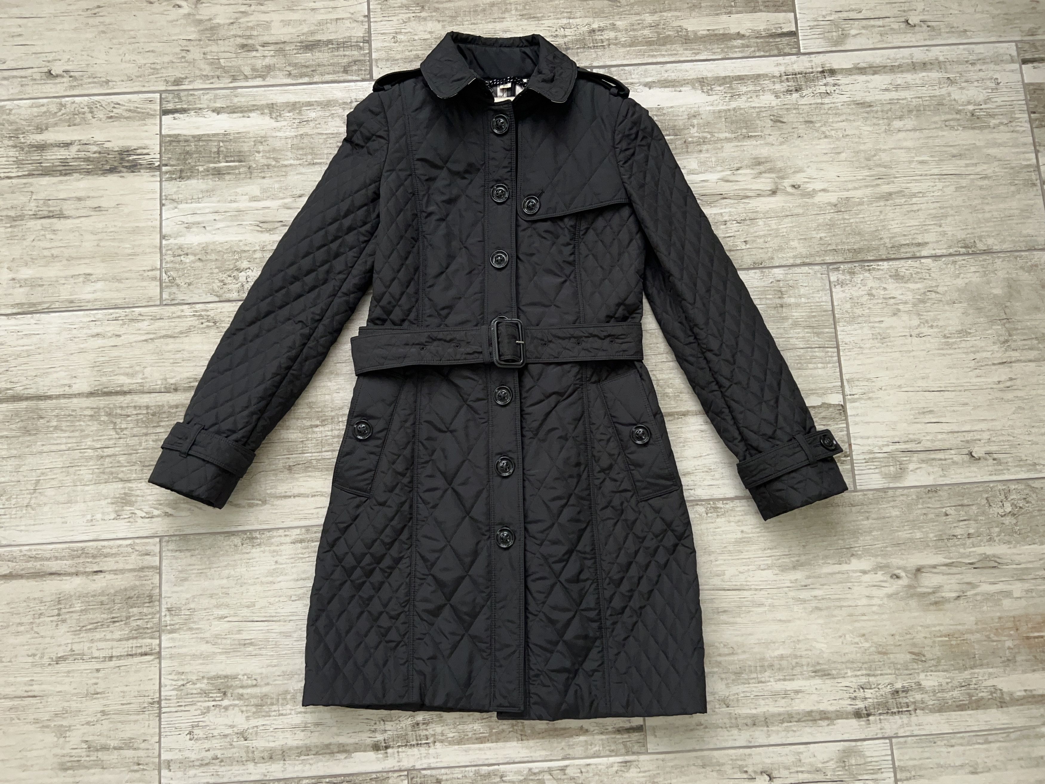 Burberry Womens Burberry Long Jacket Coat Quilted Black Size US 2