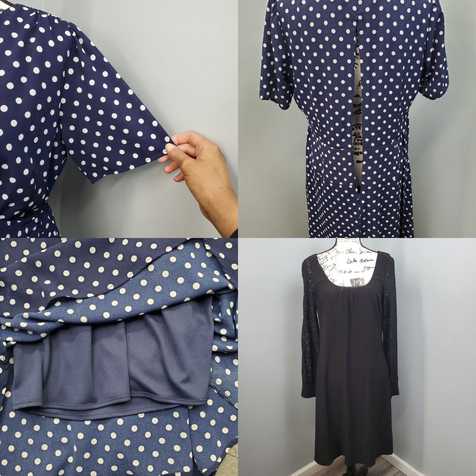 Vintage Rabbit Wrap Dress Womens Size 12 Navy White Polka Dot Lined Swing Hem Zip V-Neck Size XL / US 12-14 / IT 48-50 - 8 Thumbnail