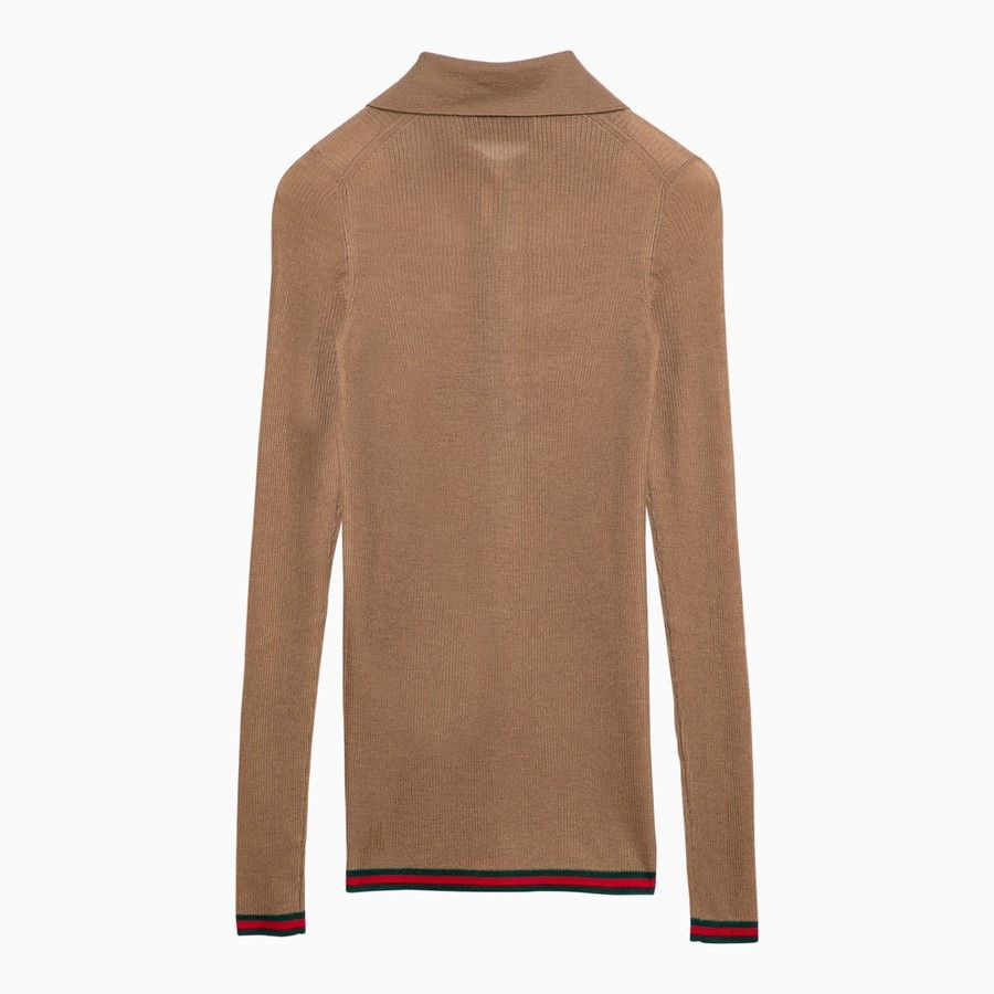 Gucci o1d2blof0824 Cashmere Long-Sleeved Polo Shirt in Brown Size M / US 6-8 / IT 42-44 - 2 Thumbnail