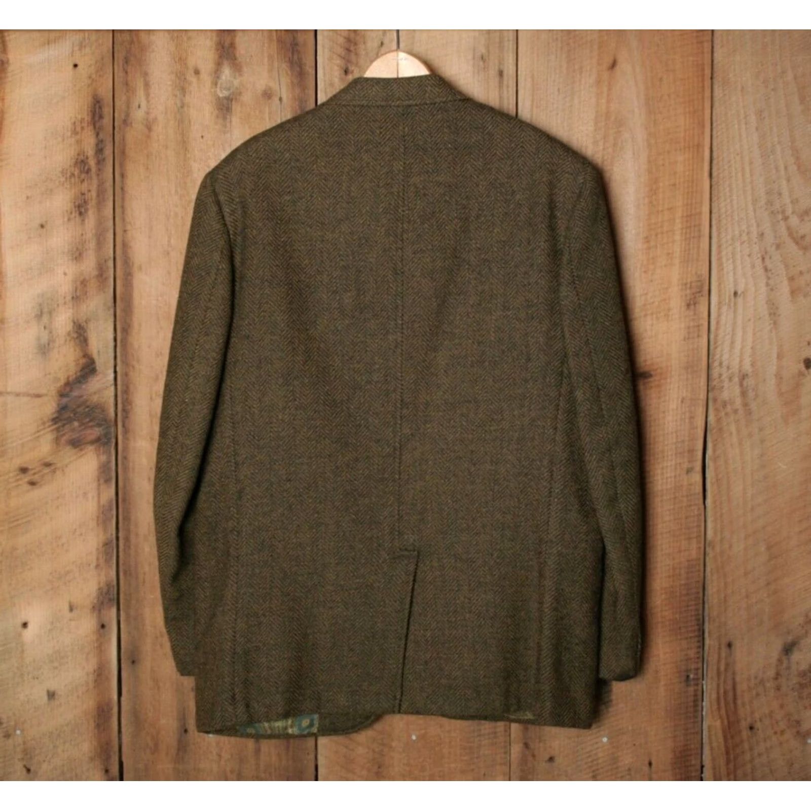 Vintage VINTAGE Clubman Green Herringbone Wool 3-Button Sport Coat 42-44 Mens Jacket Size US XS / EU 42 / 0 - 2 Thumbnail