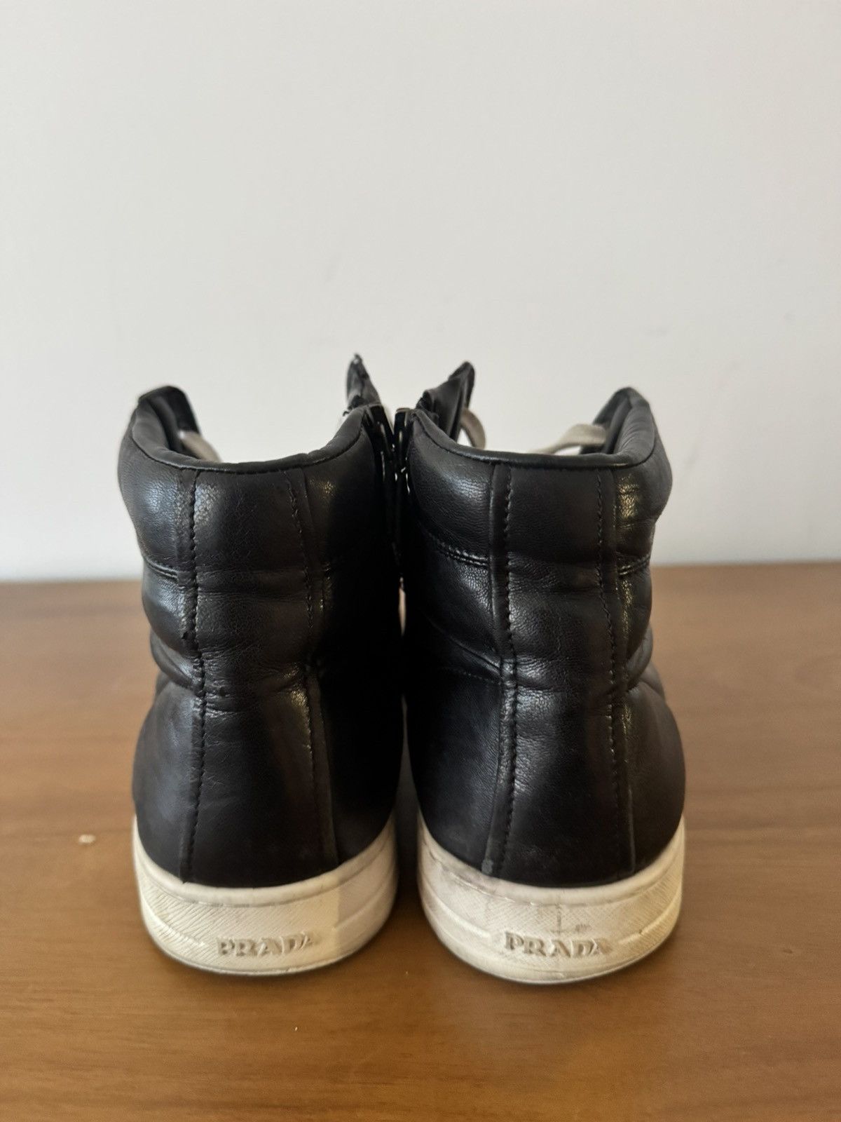 Prada Prada Black Leather High-Top Sneakers Size US 8.5 / EU 41-42 - 3 Thumbnail