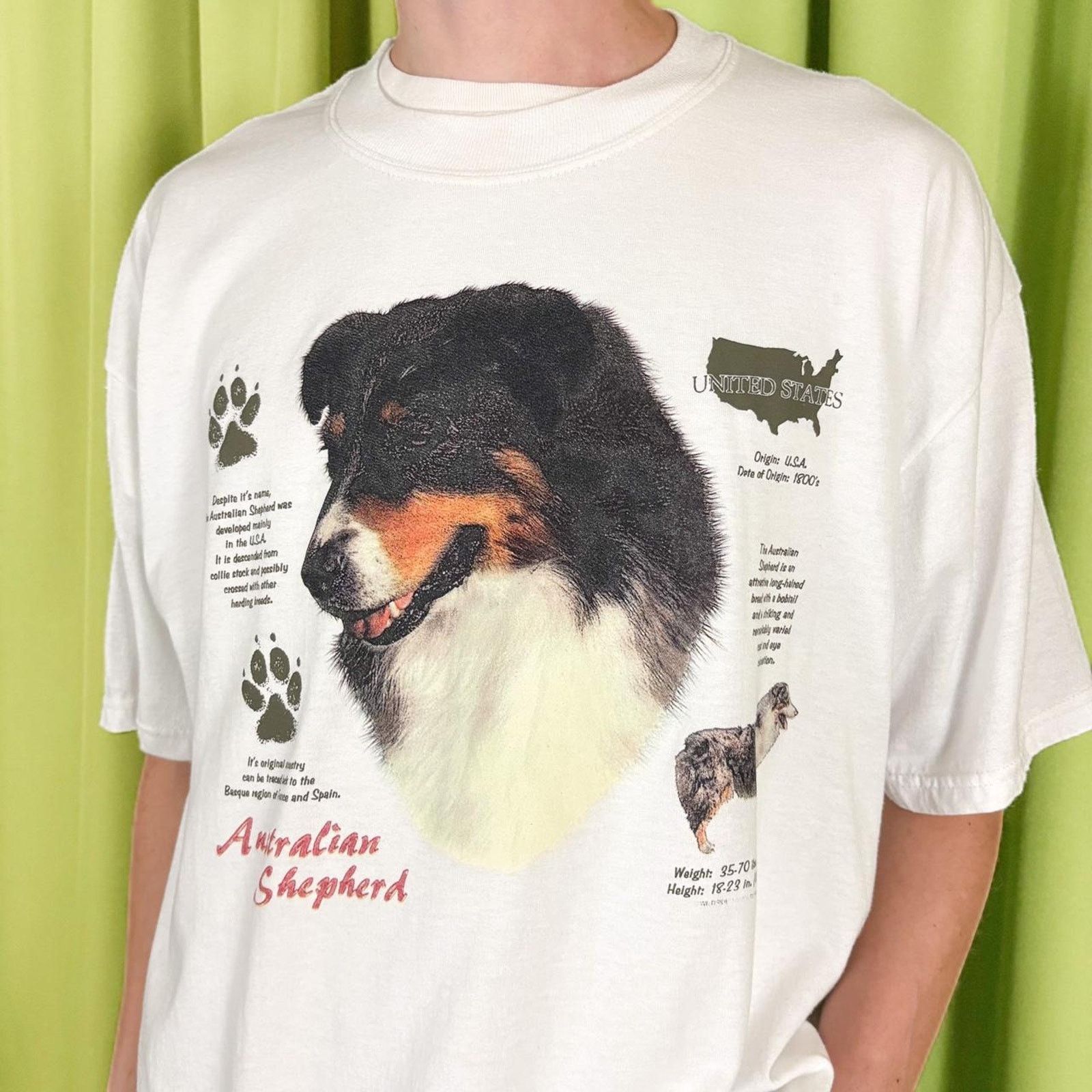 Jerzees 90s Vintage White Australian Shepherd Dog Graphic Tee Size US XL / EU 56 / 4 - 1 Thumbnail