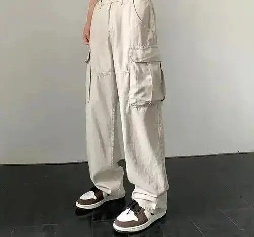 Japanese Brand Cargo Pants Cream- Korean Streetwear Style Pants Size US 31 - 3 Thumbnail