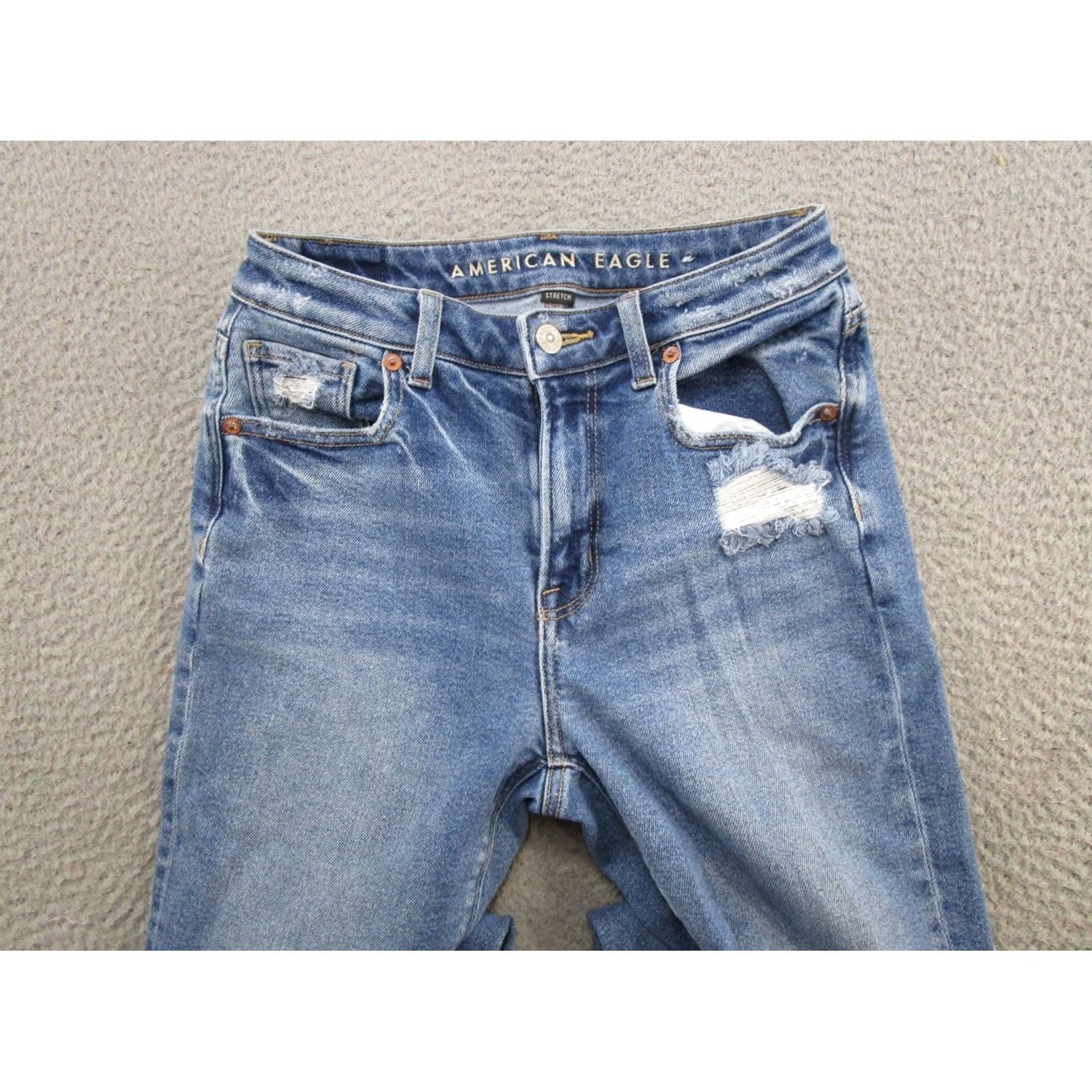 American Eagle Outfitters American Eagle Stretch Blue Denim Mom Jeans High Rise Womens Size 0 Long - Vintage - Size 25" / US 0 / IT 36 - 3 Thumbnail