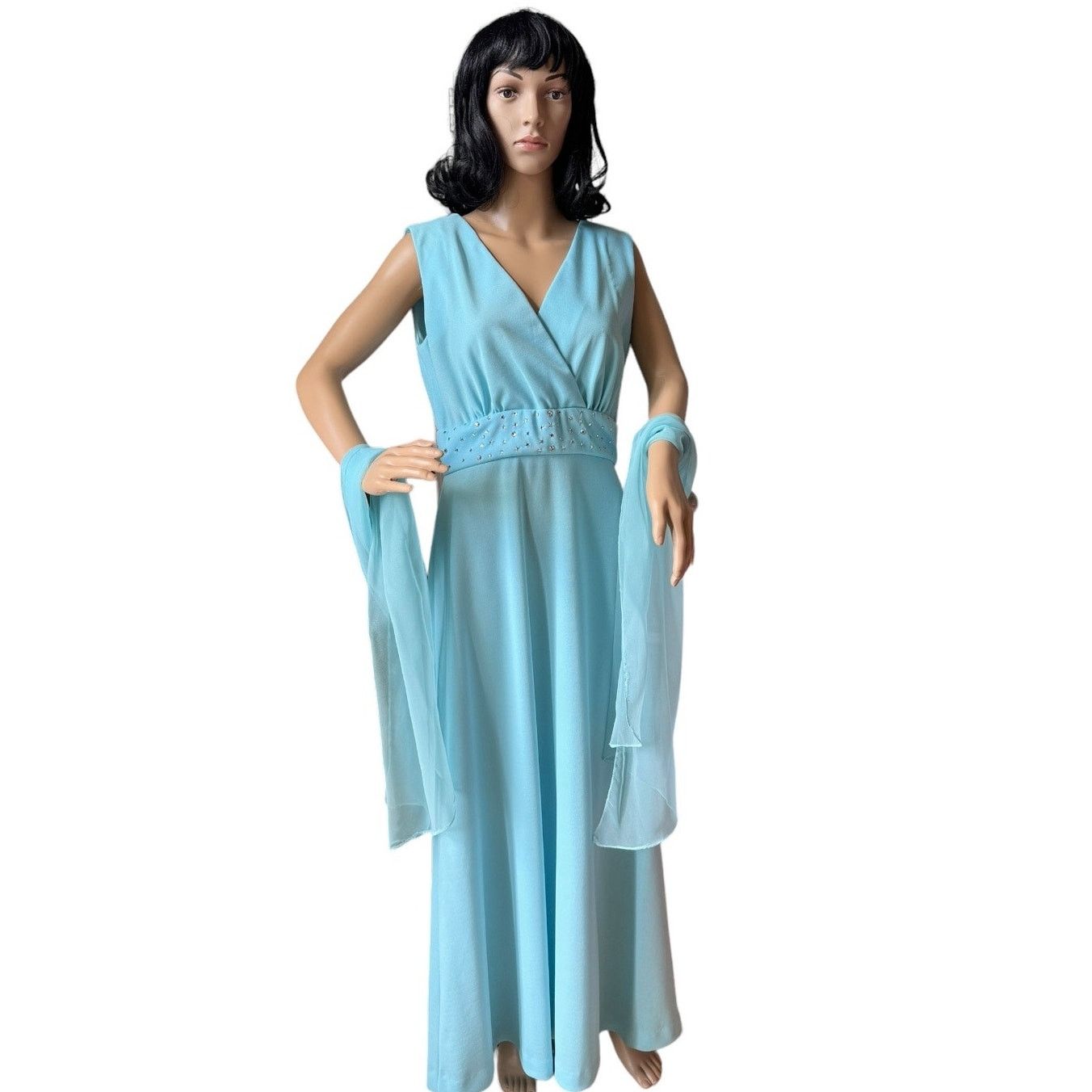60-70’s American VTG sleeveless blue dress scarf M