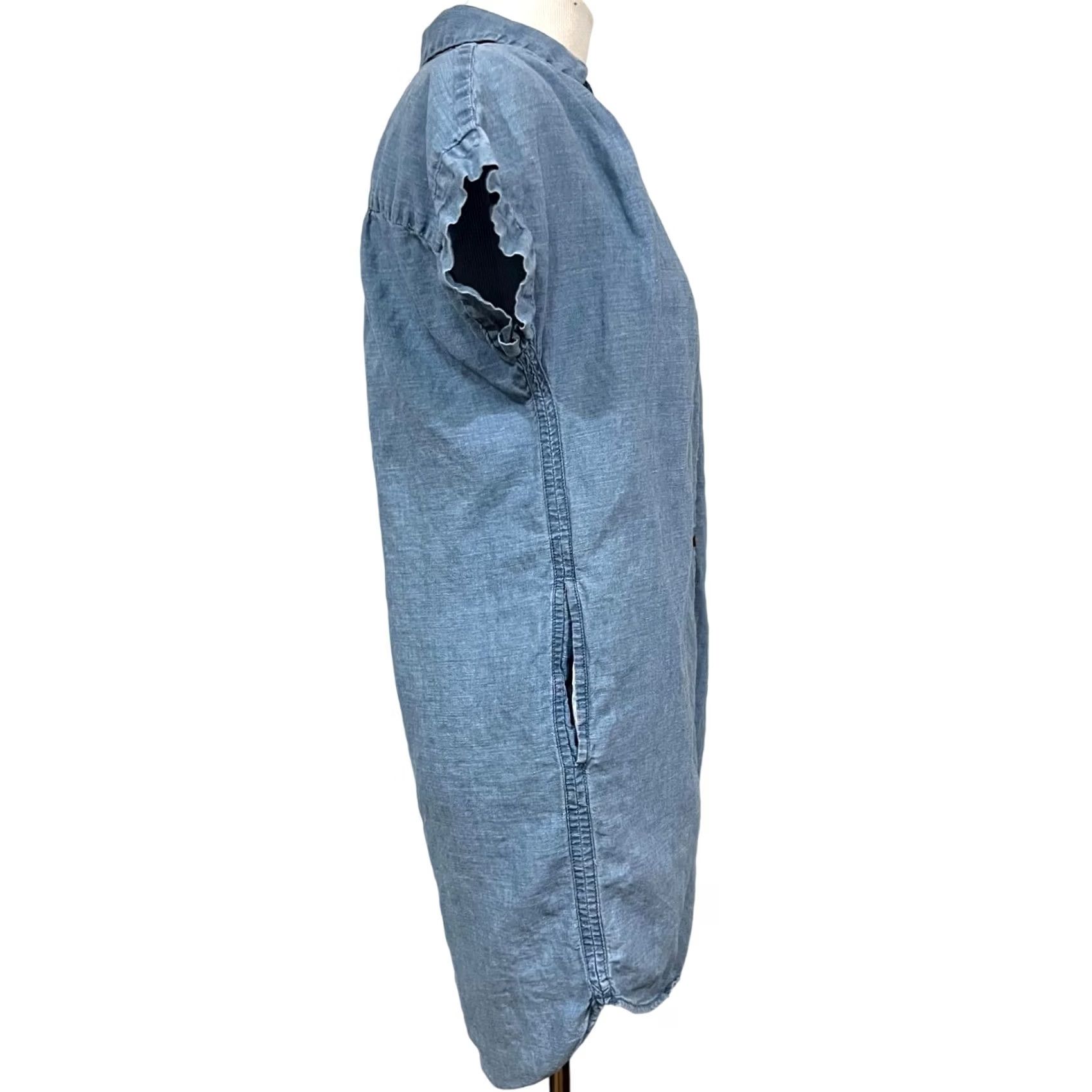 Madewell Madewell Chambray Shirt Dress Denim Linen Cotton Button Front Pockets XS Women Shirt Dress Tunic Short Sleeve Blue Size XS / US 0-2 / IT 36-38 - 5 Thumbnail