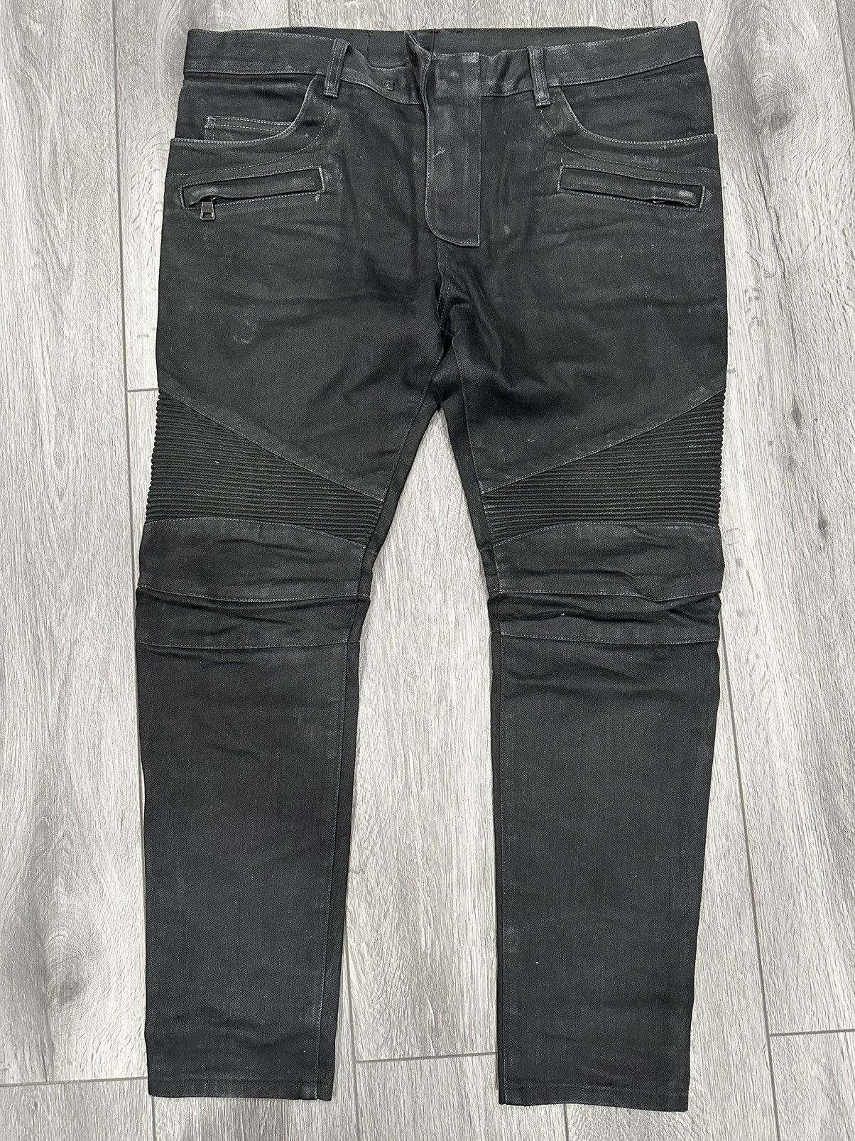 image of Balmain Dark Grey Biker Jeans, Men's (Size 36)