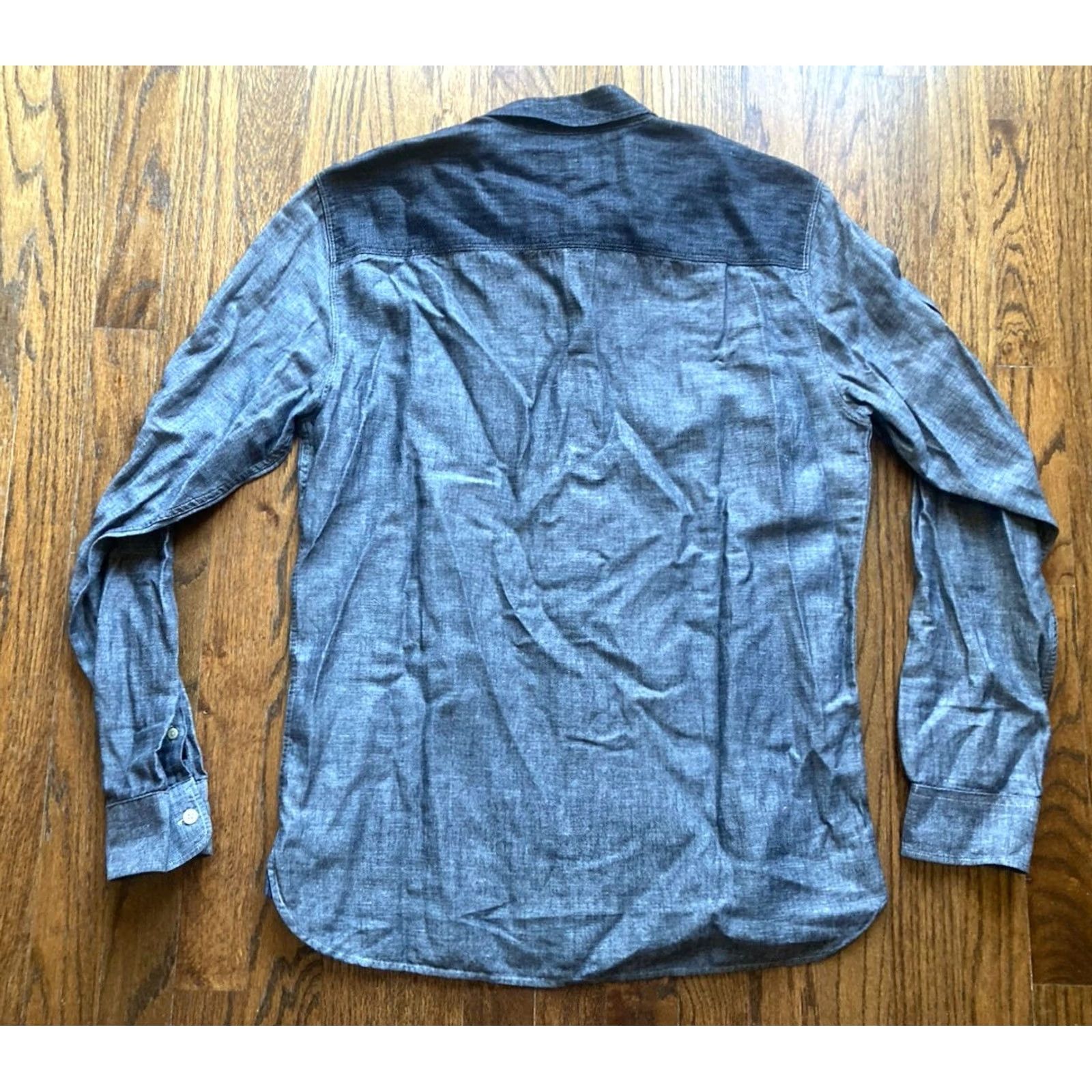 Allsaints ALLSAINTS Cadogan Shirt Mens Medium Blue Chambray Button-Up Linen Blend Shirt Size US M / EU 48-50 / 2 - 8 Thumbnail