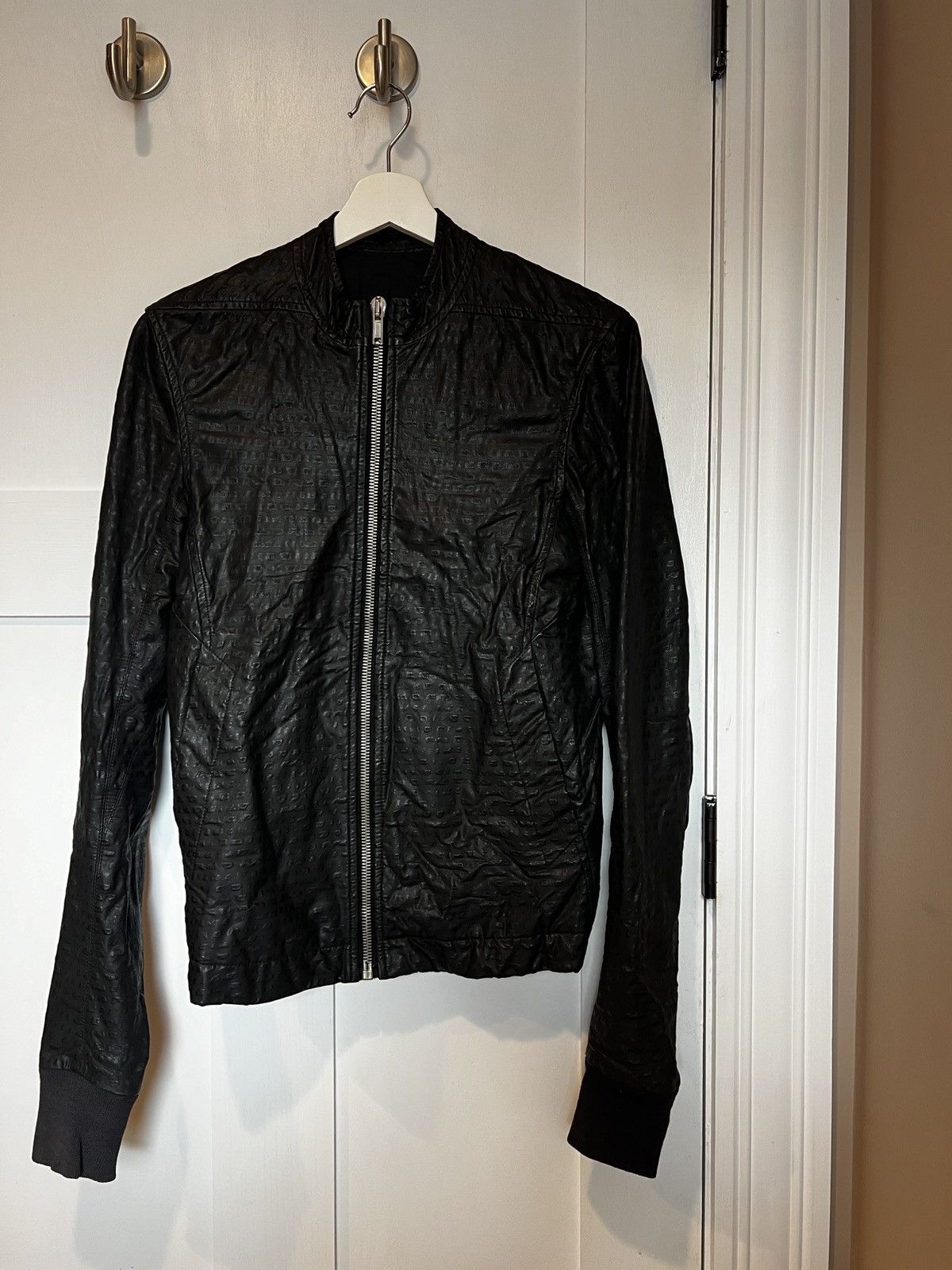 image of Rick Owens Black Leather Jacket. Size Us 36, Men's