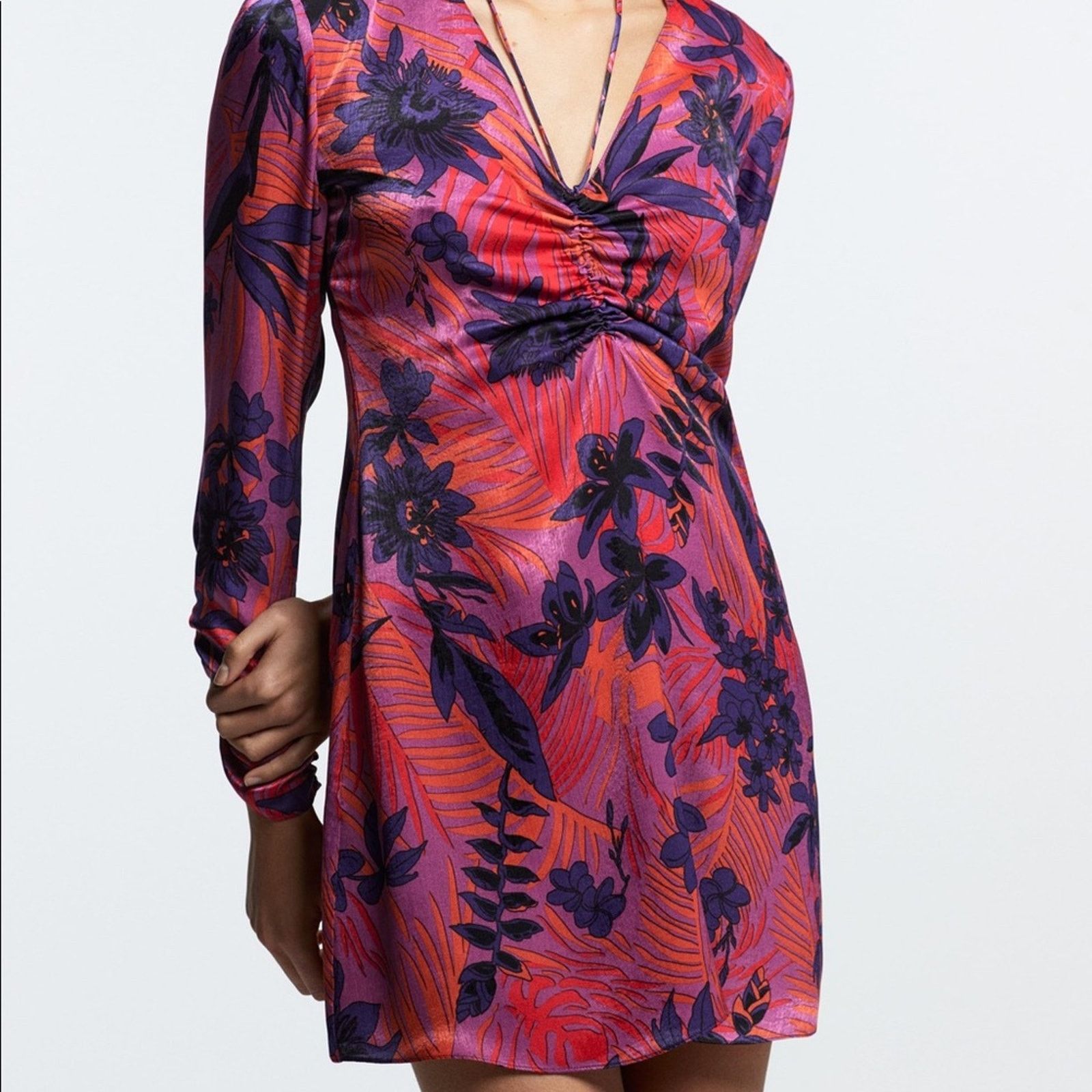 Zara ZARA PRINTED MINI DRESS MAUVE Size S / US 4 / IT 40 - 2 Thumbnail