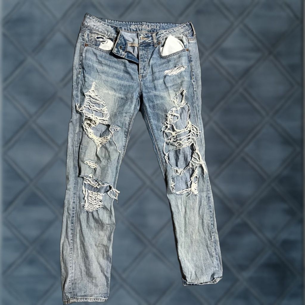 American Eagle Outfitters American Eagle Jeans Womens 10 Blue Tomgirl High Rise Button Fly Ripped Destroye Size 32" / US 10 / IT 46 - 1 Thumbnail