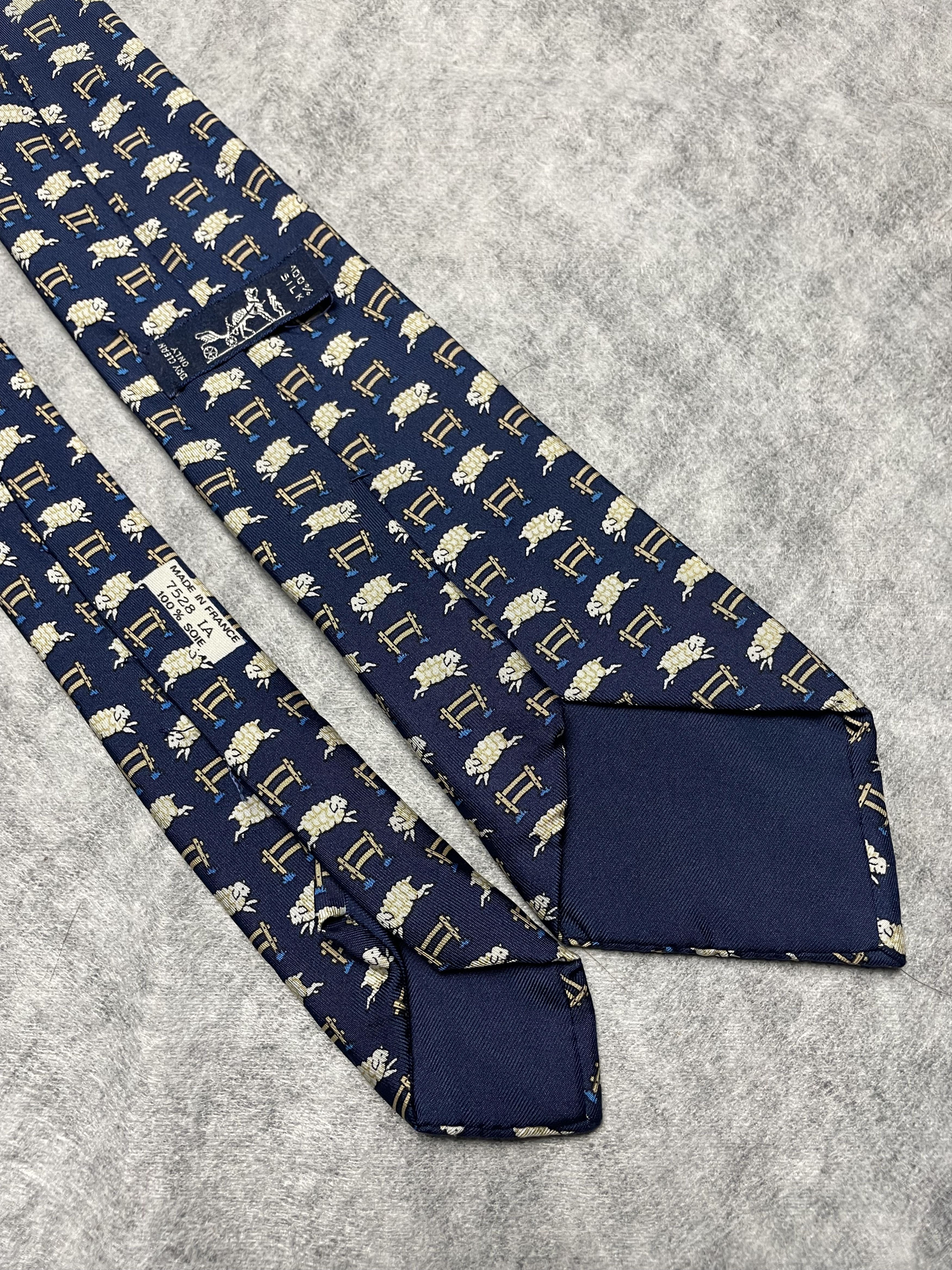 Hermes HERMES Paris 7528 IA Sheep Pattern Ochre Silk Tie Size ONE SIZE - 2 Thumbnail
