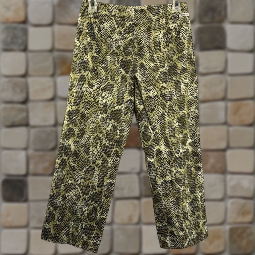 Vintage NY Khakis Capri Pants 4 Green Snake Print 27" Waist Straight Leg Stretch Y2K 90s Size 27" / US 4 / IT 40 - 1 Thumbnail