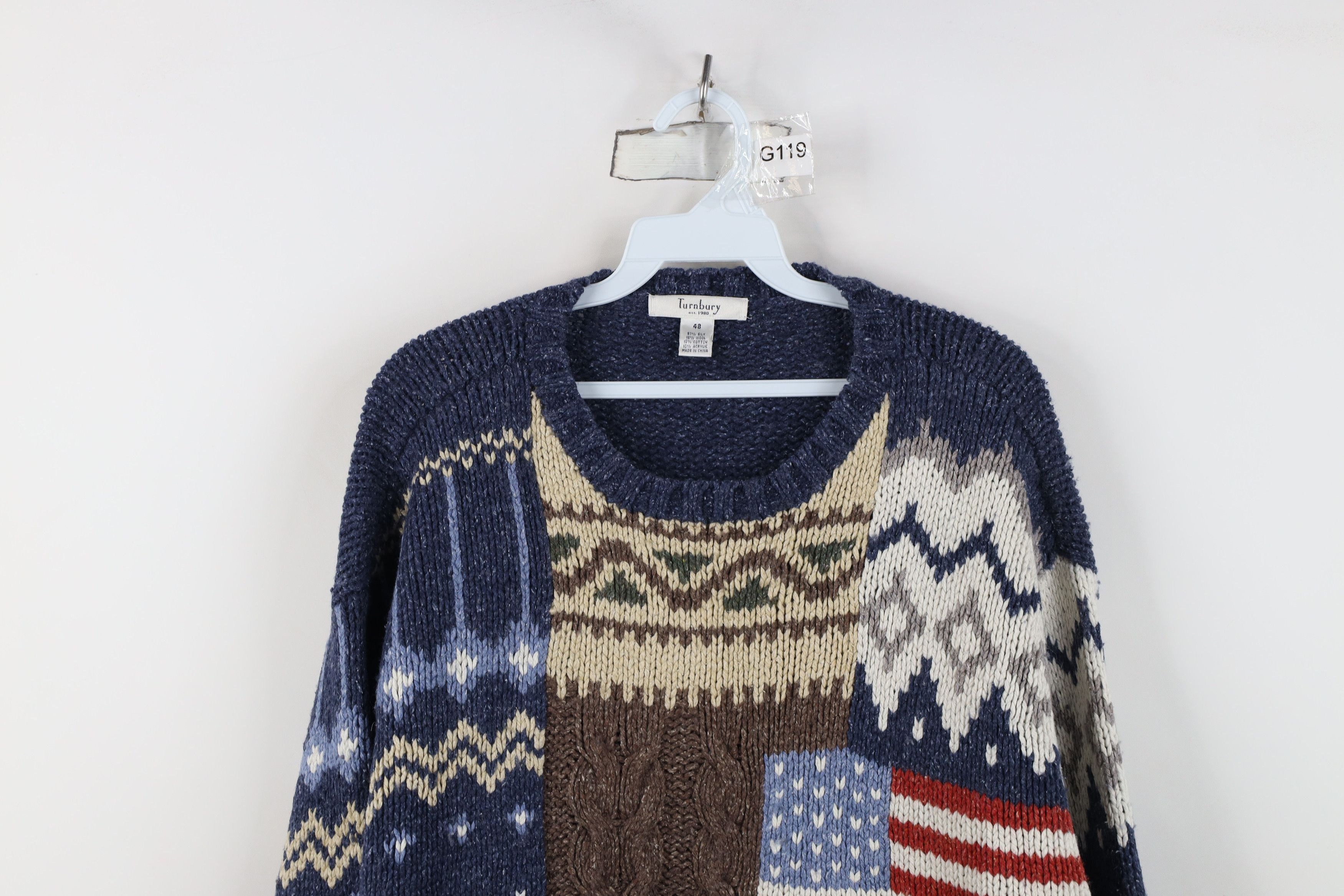 Vintage Vintage 90s Streetwear Blend Patchwork USA Flag Knit Sweater Size US XXL / EU 58 / 5 - 2 Thumbnail
