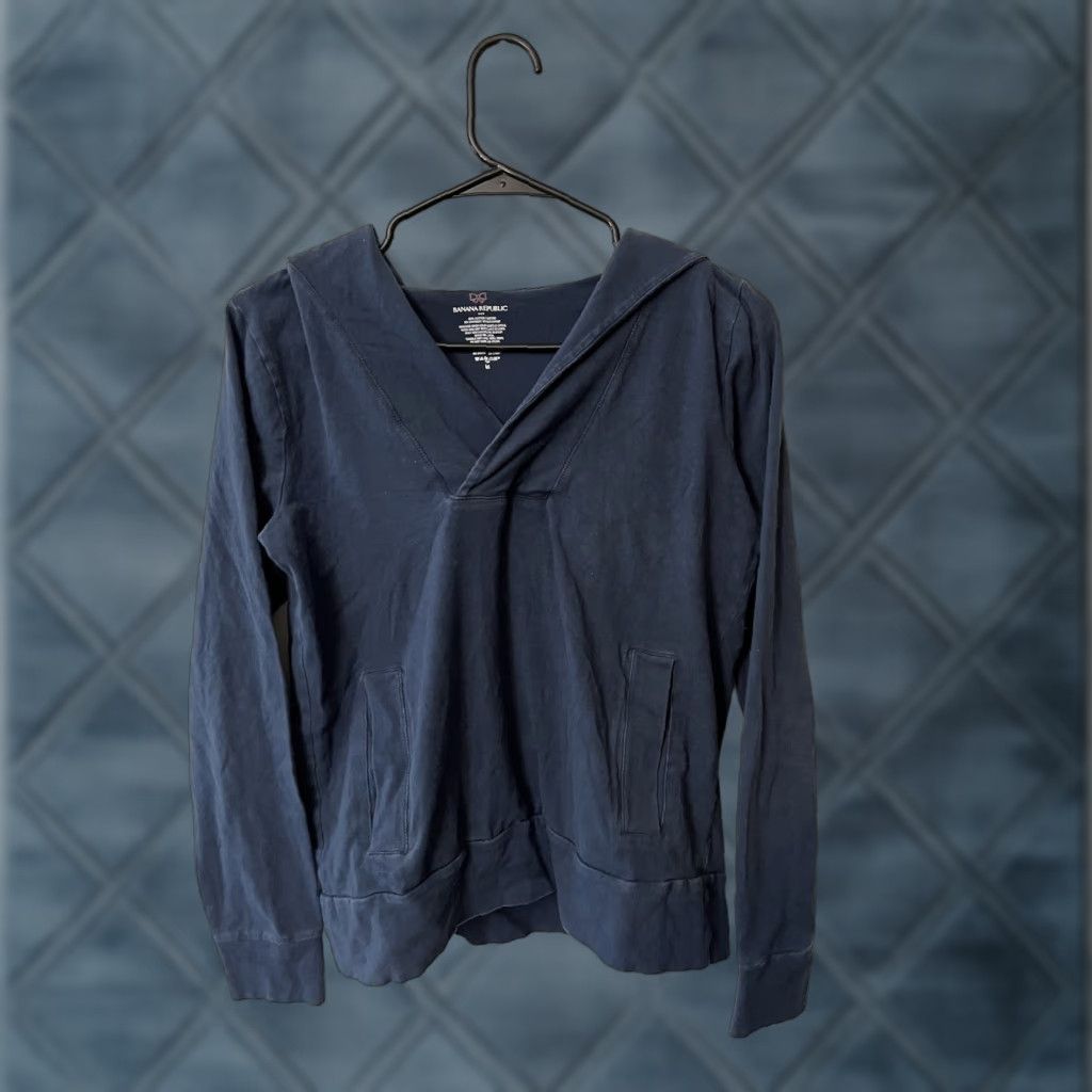 Banana Republic BANANA REPUBLIC V-Neck Hoodie Women’s Medium Navy Blue Pullover Sweater Long Sleeve Cotton Spandex Size M / US 6-8 / IT 42-44 - 1 Thumbnail