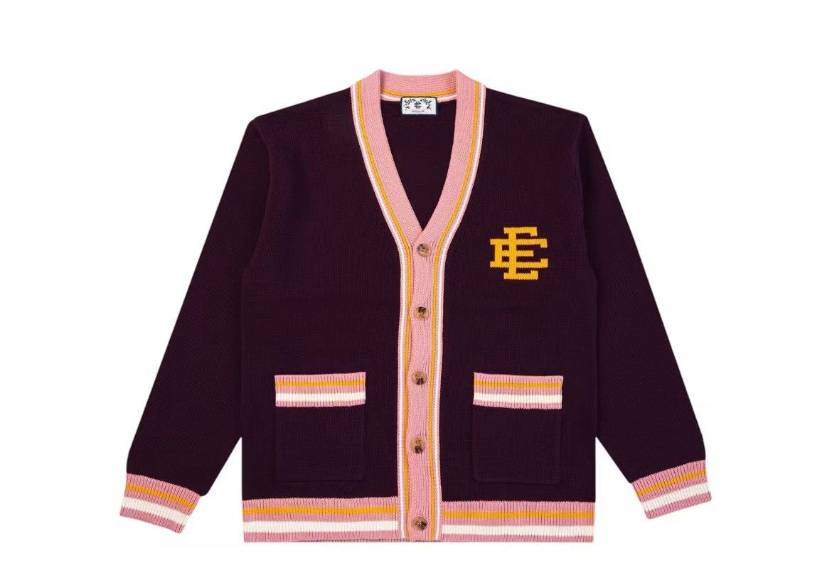 Eric Emanuel Eric Emanuel EE burgundy w yellow cardigan sweater large Size US L / EU 52-54 / 3 - 1 Thumbnail