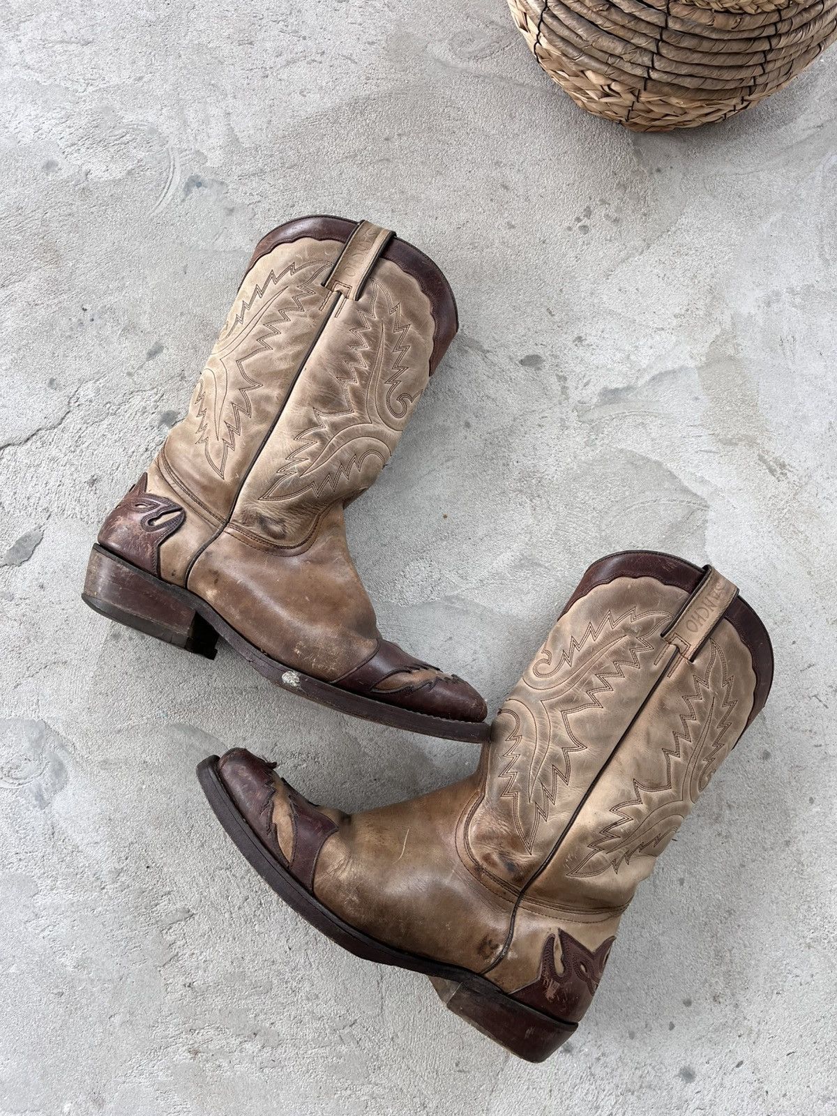 Cowboy Equipment Vintage Sancho Leather Western Cowboy Boots Rare AvantGarde Size US 8 / EU 41 - 3 Thumbnail