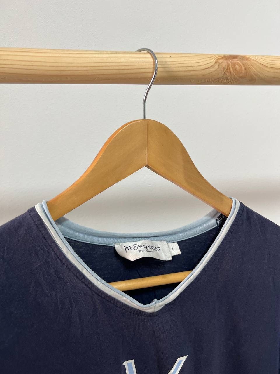 Vintage × Yves Saint Laurent Yves Saint Laurent V neck tee t-shirt vintage big logo ysl L Size US L / EU 52-54 / 3 - 18 Thumbnail